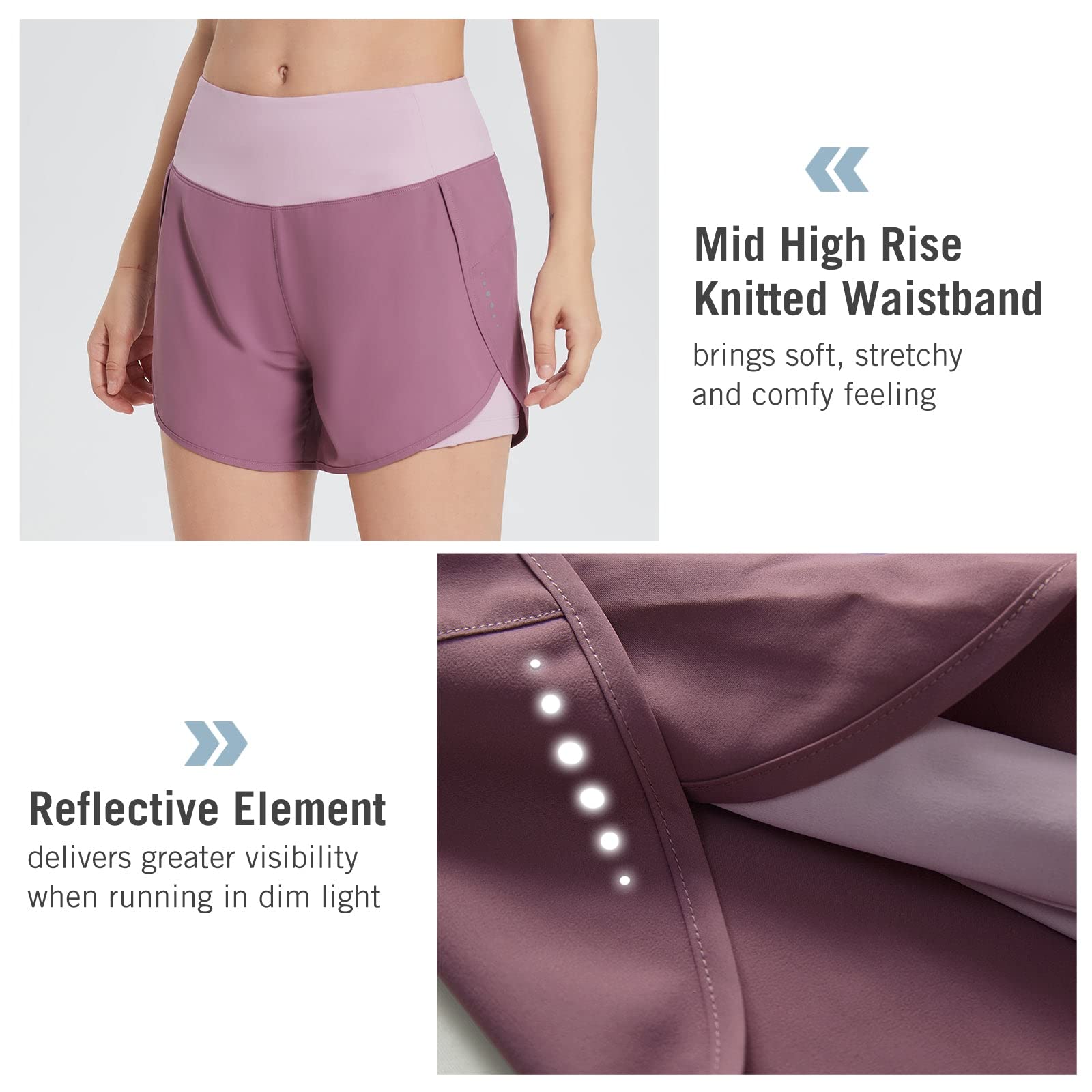 BALEAF Women's 2-in-1 Running Shorts with Built-in Liner - Lightweight Quick-Dry Athletic Workout & Yoga Shorts with Pockets - Perfect for Gym, Jogging, and Outdoor Activities
