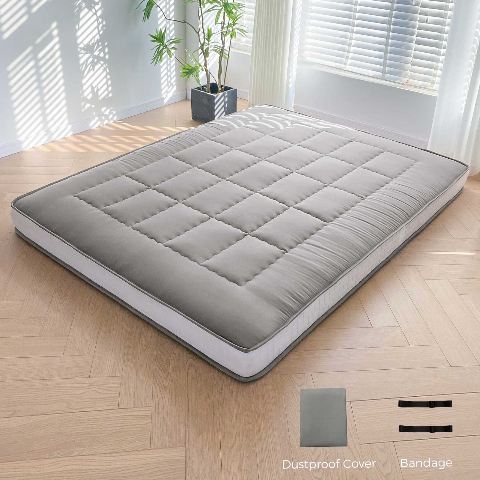 MAXYOYO 6 Extra Thick Japanese Futon Mattress - Rectangle Quilting Floor Bed for Family & Guests - Dark Grey - Perfect for Small Spaces, Guest Rooms & Minimalist Living