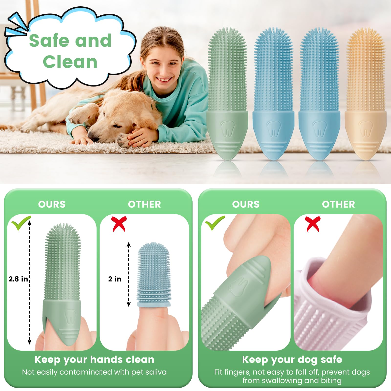 4 Pack Dog Toothbrush Set - 360° Cleaning Finger Brush for Dogs & Cats Teeth - Food Grade Silicone Pet Dental Care - Fits Most Fingers - Perfect for Puppy & Adult Pet Oral Hygiene at Home
