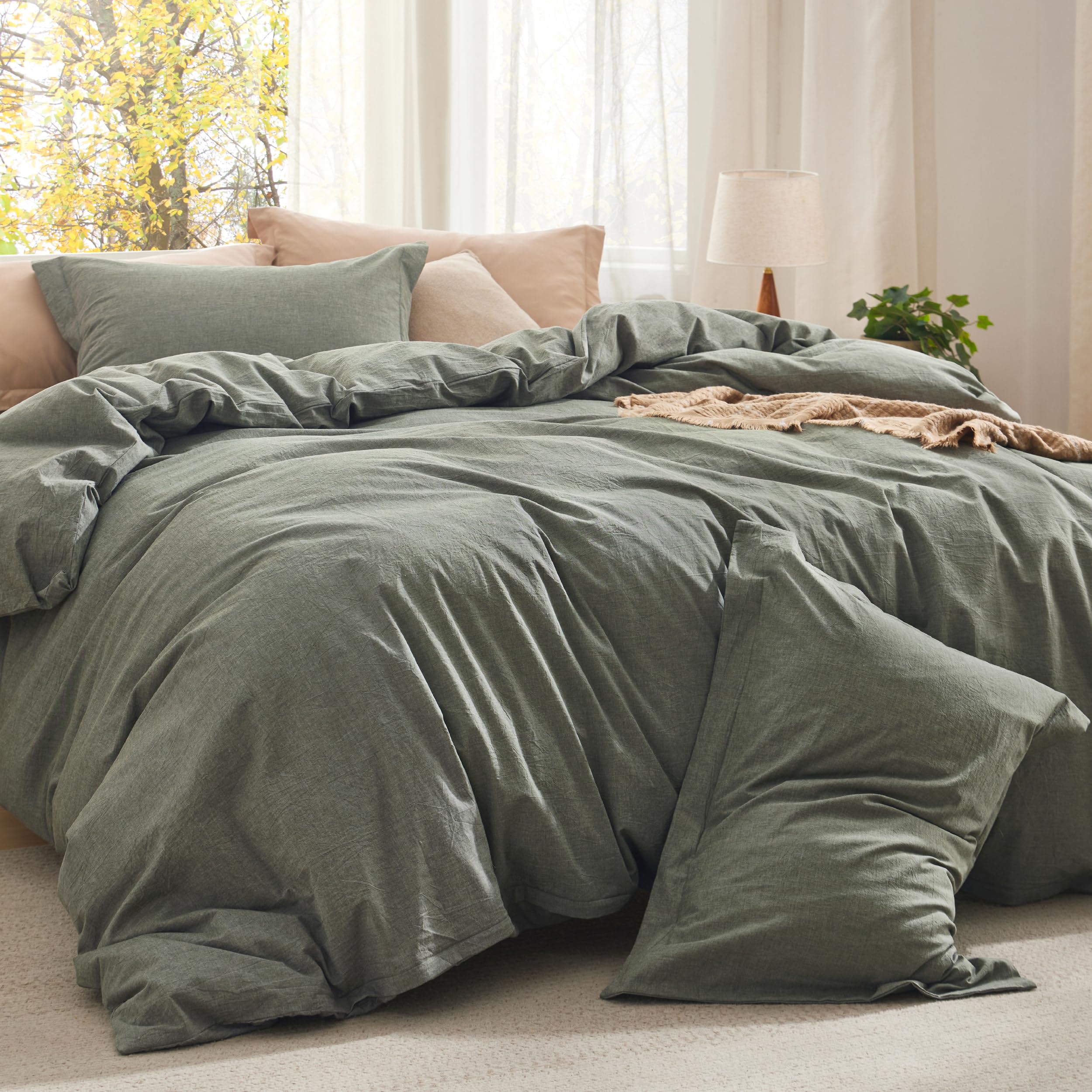 Bedsure Queen Comforter Set - Grayish Olive Green, All-Season Cotton for Cozy Sleep