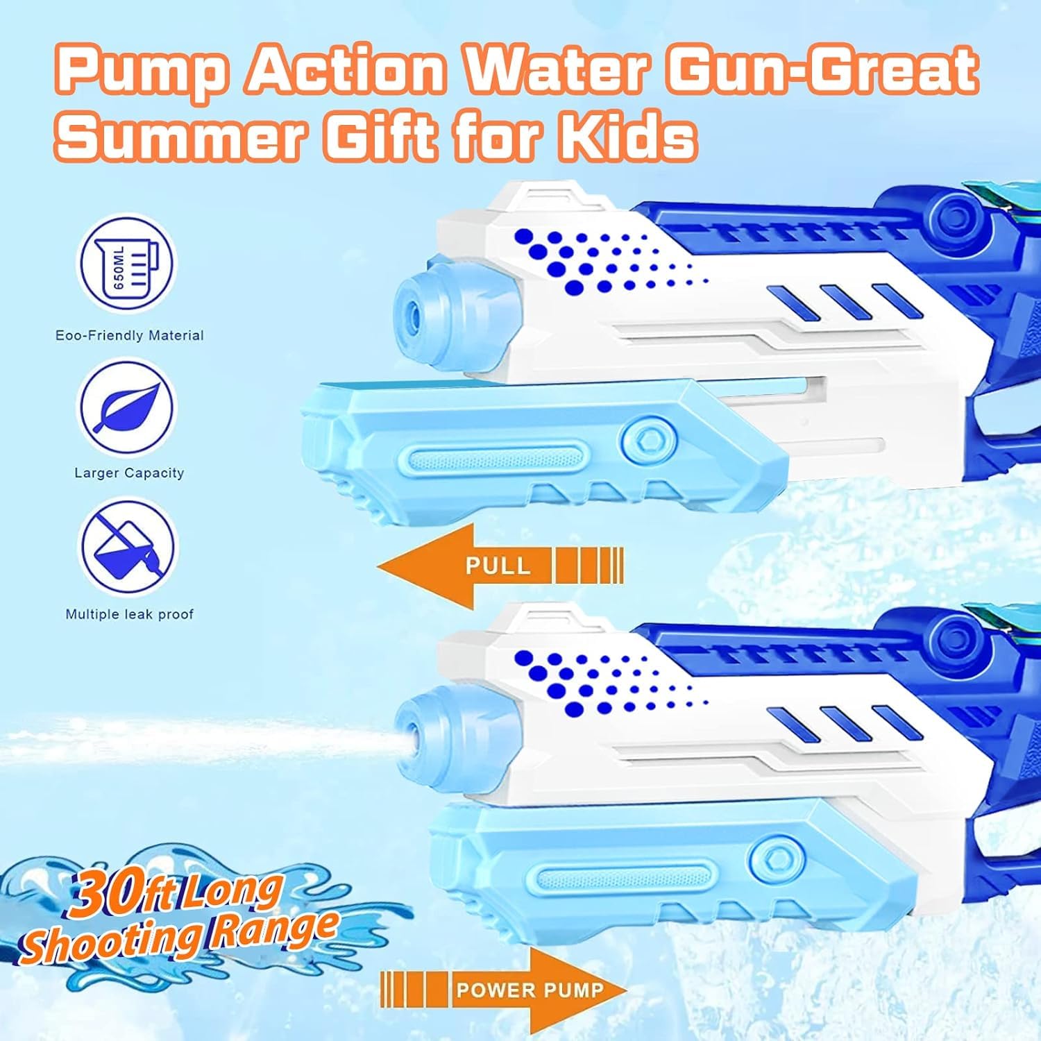 4 Pack Super Soaker Water Guns for Kids & Adults - Long Range Water Blaster Toy for Outdoor Summer Fun, Pool Parties, Beach Games & Backyard Battles