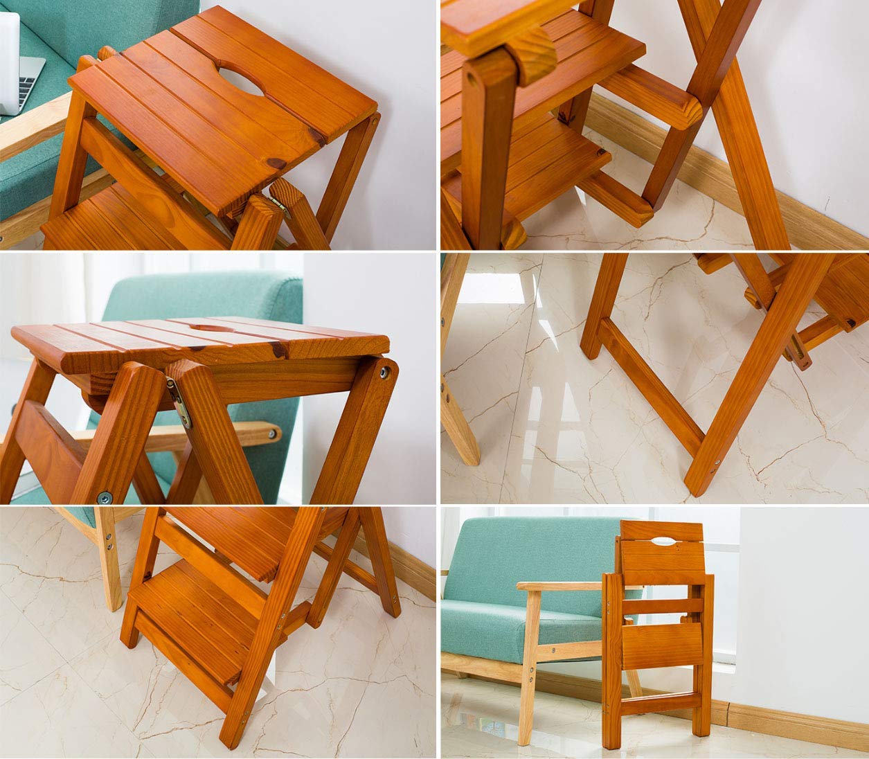 Natural Wood Folding Step Stool with Ladder - 3 Step Portable Stool for Chair, Shelving, and Home Library - 150kg Weight Capacity - Perfect for Reaching High Shelves, Home Organization, and Kids' Safety