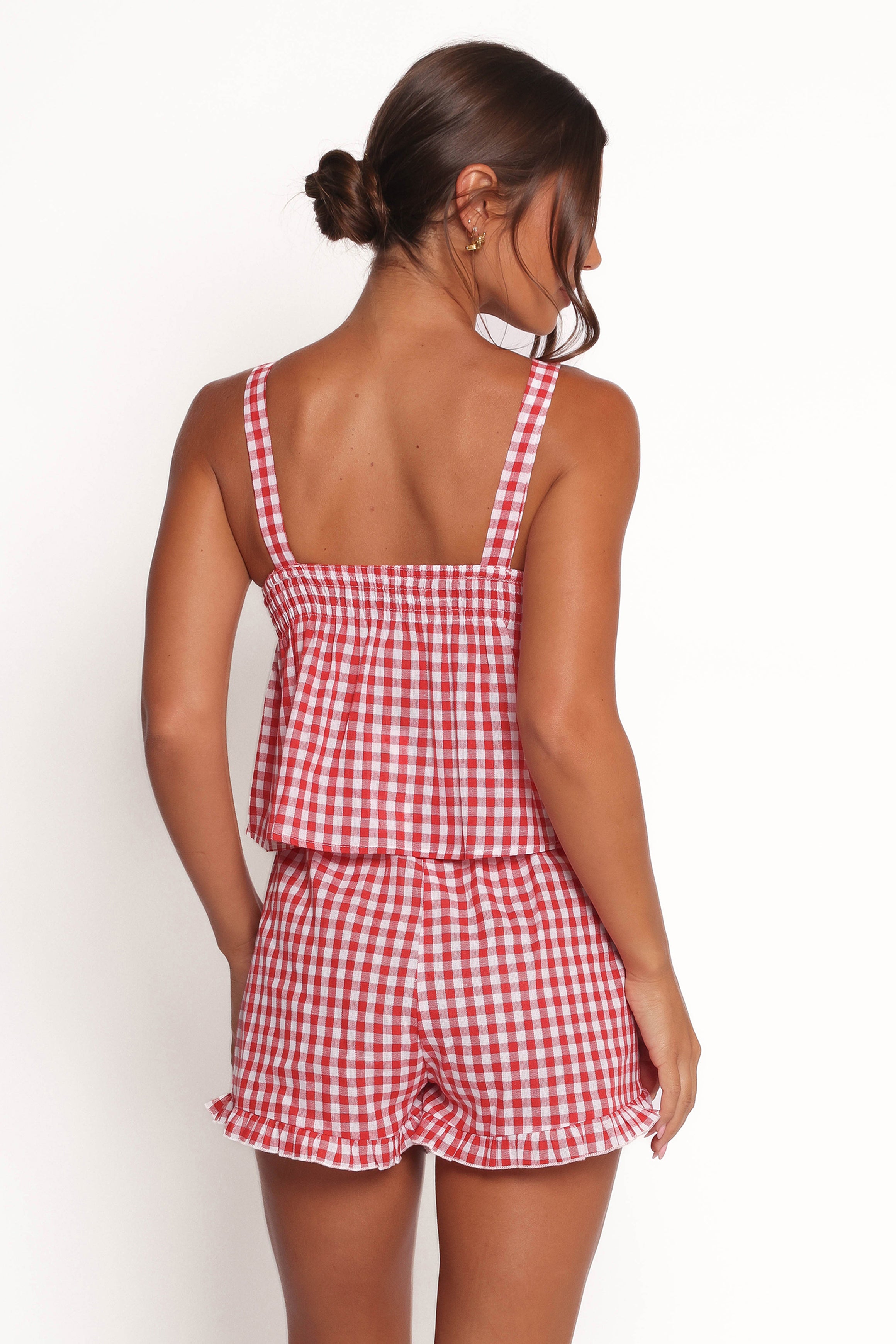 Isidore Gingham Short Set for Women - Stylish Red Plaid Summer Outfit | Perfect for Beach Vacation, Casual Wear & Outdoor Activities