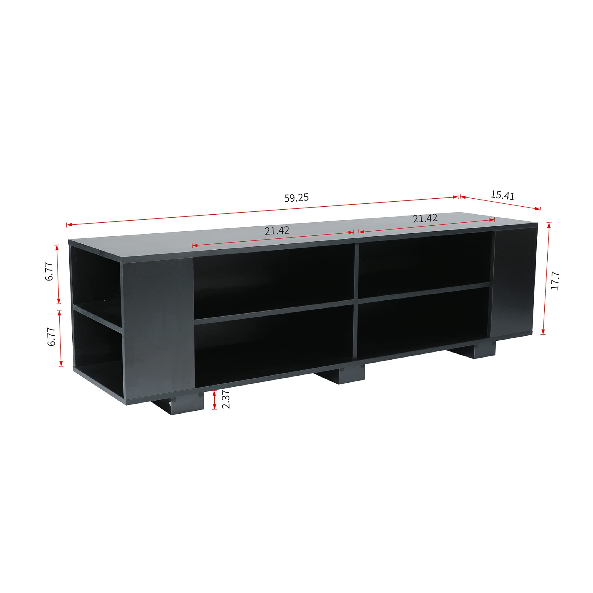 Mid-Century Modern TV Stand for 65-Inch Flat Screen TVs - Universal Entertainment Center with 8 Open Shelves, Storage Cabinet for Living Room & Bedroom - Black TV Console Table | Perfect for Home Theater Setup & Media Organization