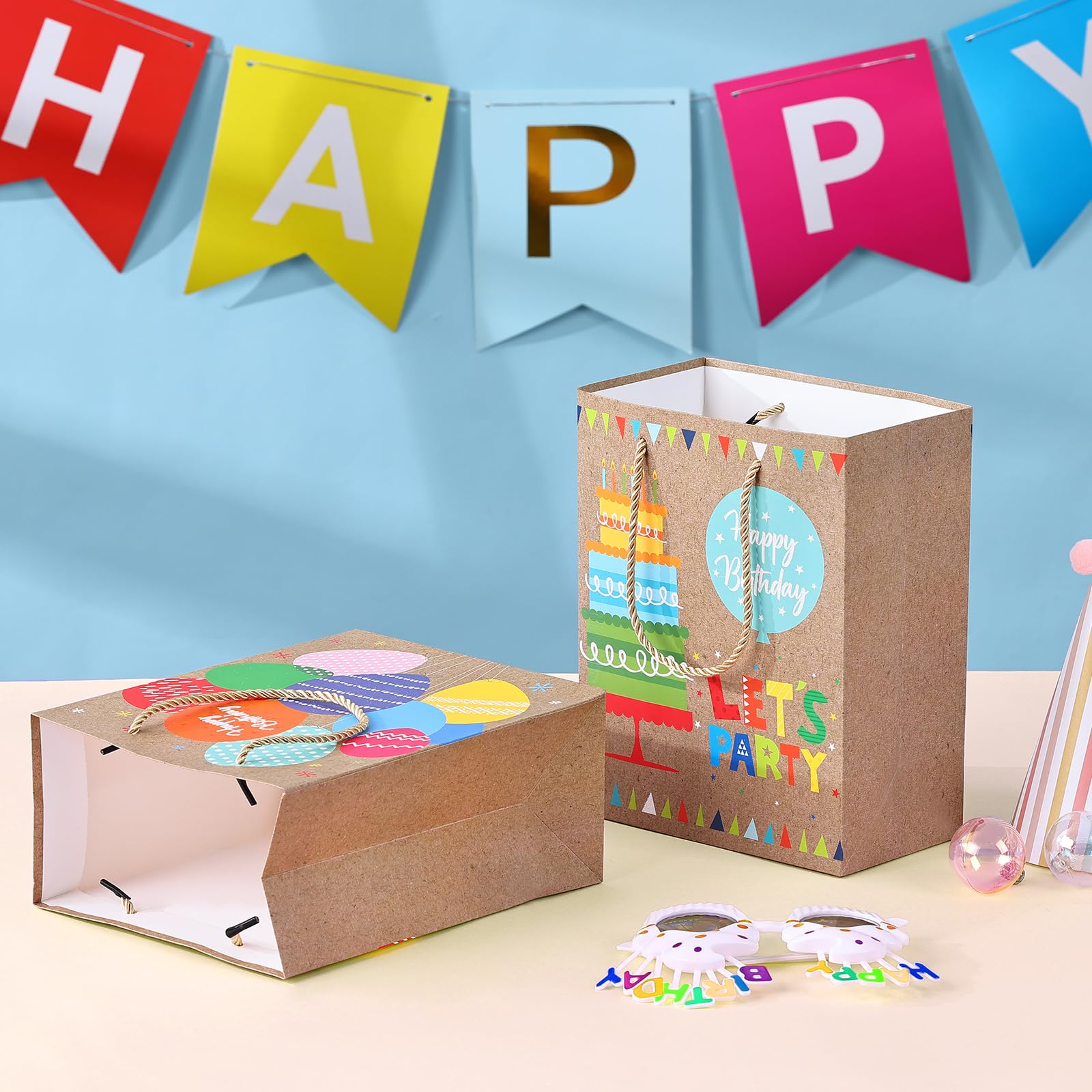 4 Pack Birthday Gift Bags for Kids, Women & Girls - Premium Paper Gift Bags with Handles for Bridesmaid, Valentine's Day, Wedding & Party Favors | Perfect for Birthday Celebrations, Baby Showers & Special Events