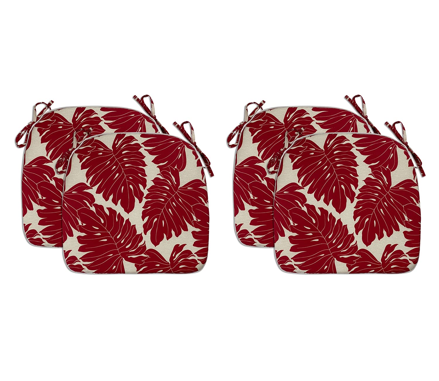 Fabritones Outdoor Seat Cushions - Set of 4 Red Leaves Patio Chair Cushions with Ties, 16x17 Inch Square Chair Pads for Garden, Deck, and Poolside Lounging