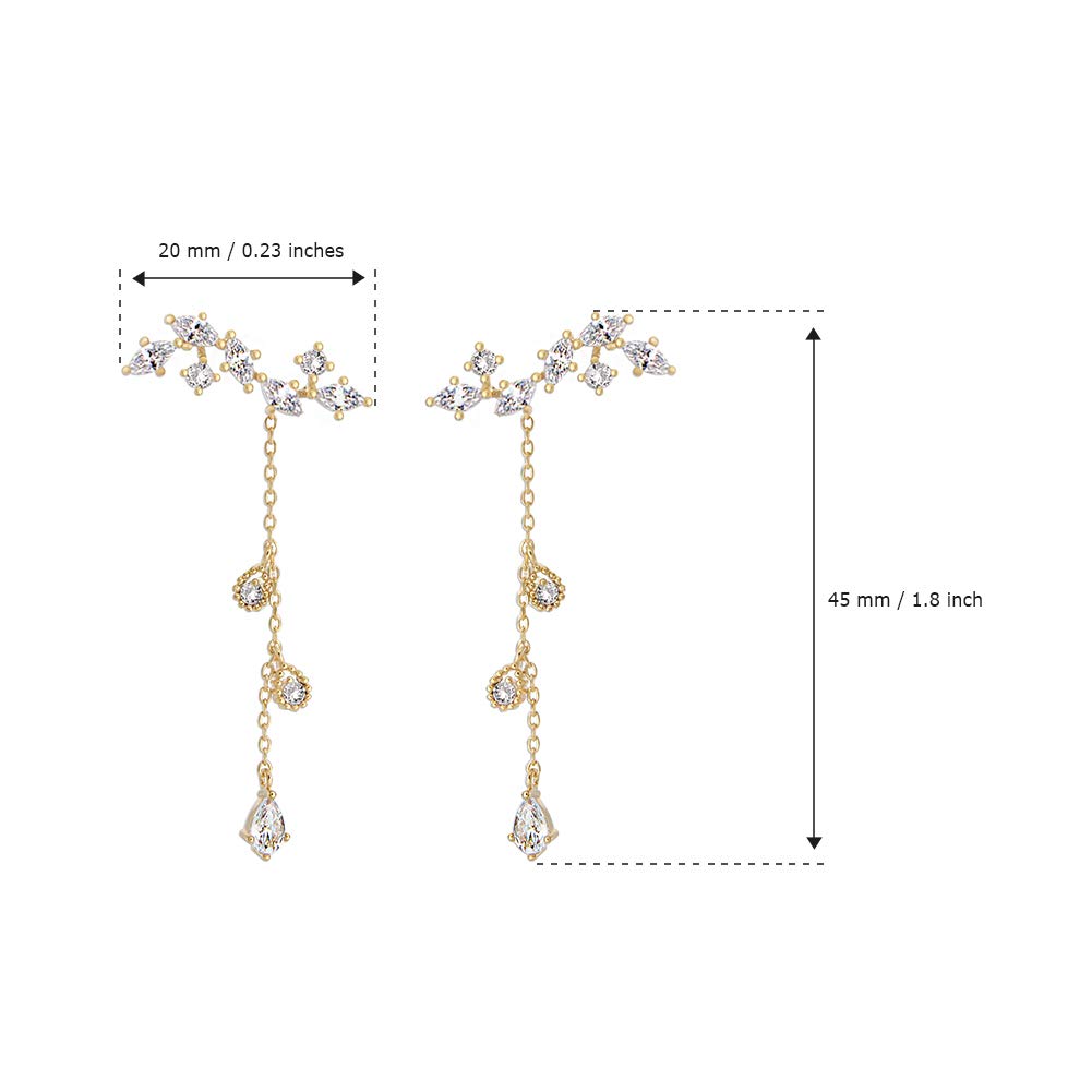 CZ Leaf Wrap Earrings for Women - Teardrop Crystal Threader Chain for Party & Wedding
