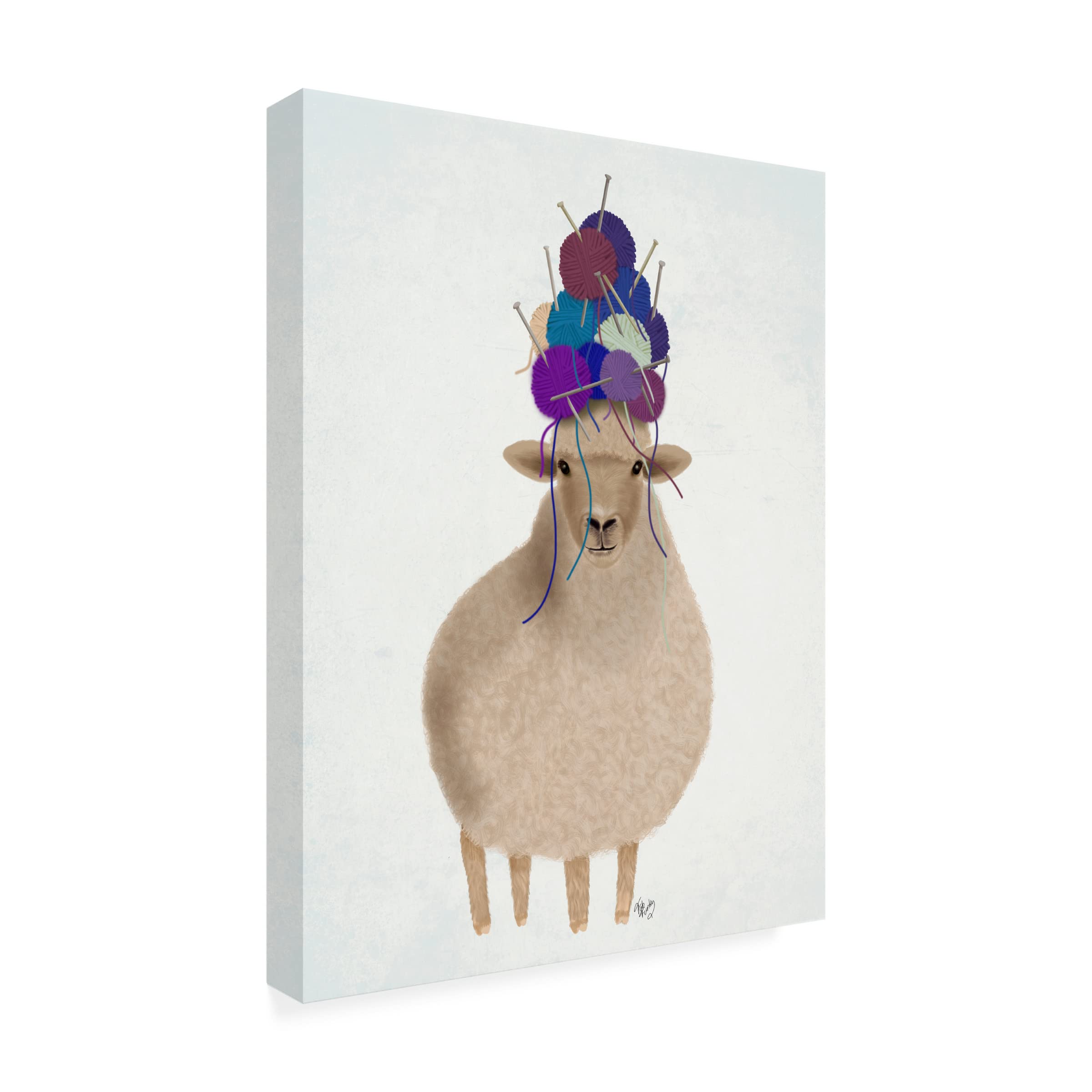 Fab Funky 'Sheep with Wool Hat Full' Canvas Wall Art Print - Modern Farmhouse Decor for Living Room, Bedroom & Office