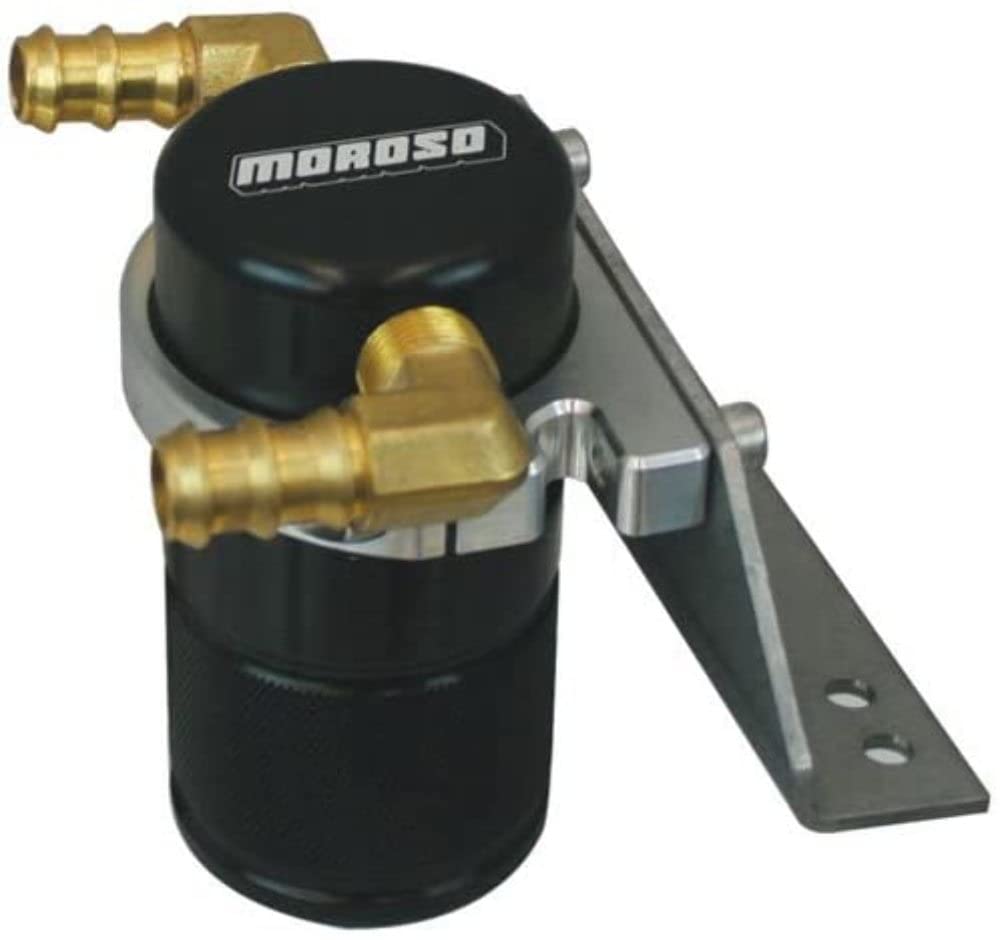 Moroso 85677 Air Oil Separator Catch Can - Small Black Body - Compatible with 2011-2014 Ford F-150 Ecoboost & 5.0L V8 Engines - Reduces Oil Consumption & Improves Engine Performance