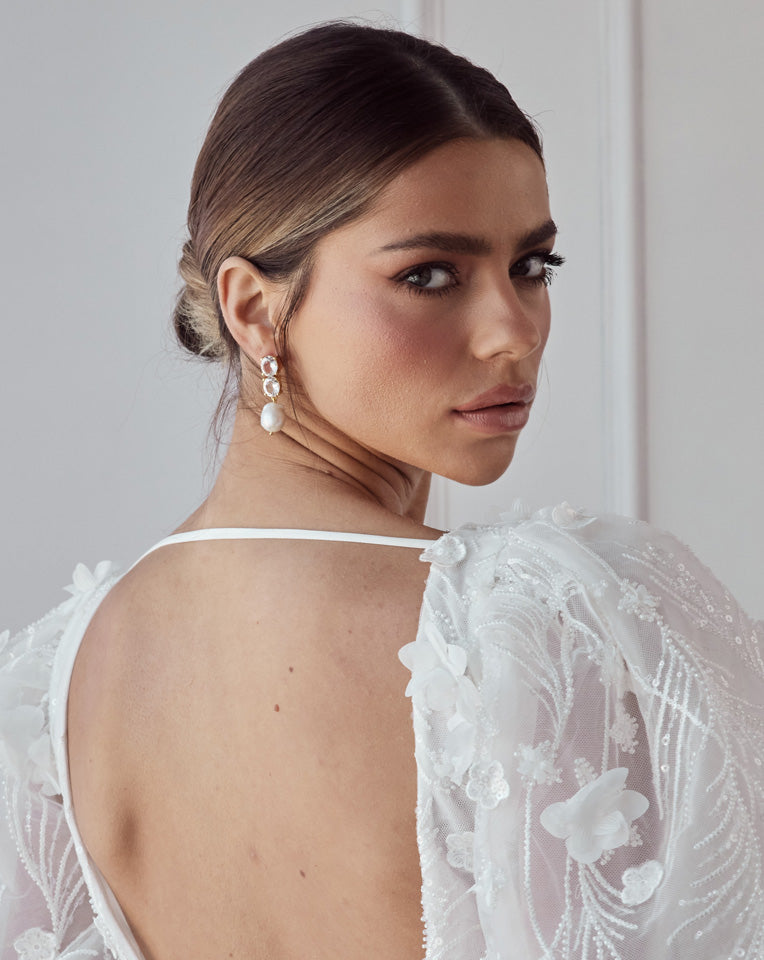 Elegant Wedding Earrings with Quartz Gemstone & Baroque Pearl – Ayla by Lola Knight | Perfect for Bridal Jewelry, Formal Events & Special Occasions