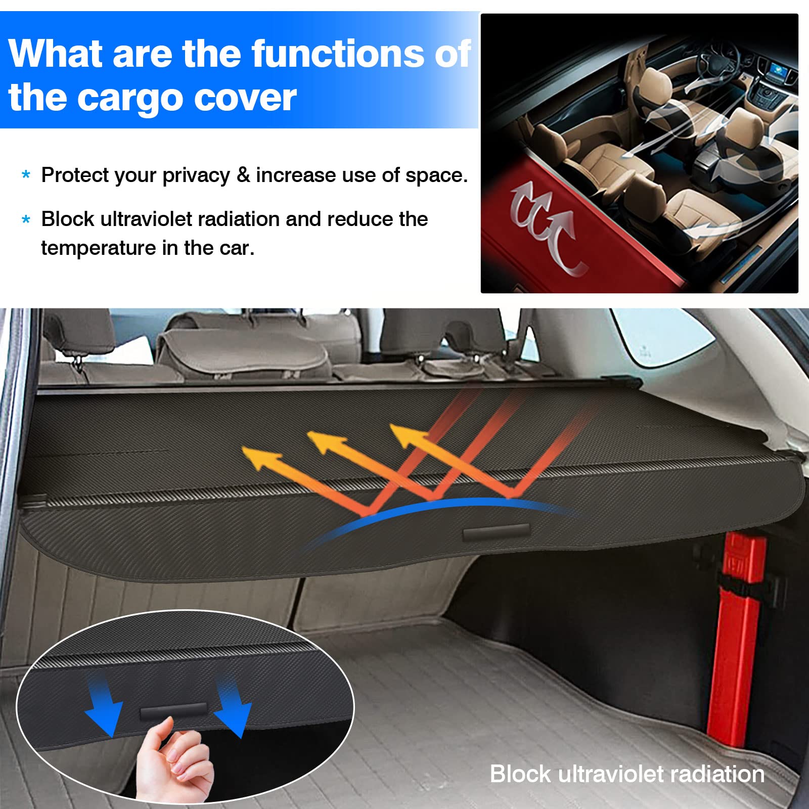 2012-2016 Honda CR-V Retractable Cargo Cover | Black Trunk Shade Protector | Car Accessories for Luggage Protection & Privacy | Perfect for Road Trips & Daily Commutes