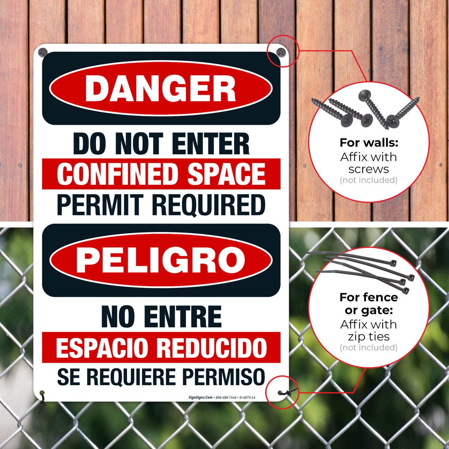 Do Not Enter Confined Space Permit Required Bilingual OSHA Danger Sign - 10x14 Inch Rust-Free .040 Aluminum Safety Sign - Fade Resistant for Indoor/Outdoor Use - Made in USA - Perfect for Construction Sites, Factories & Industrial Areas