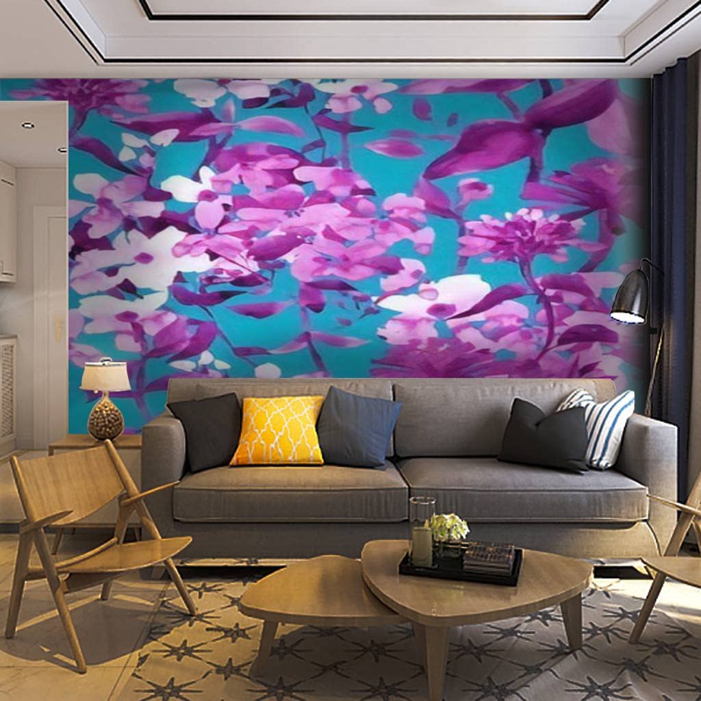 Watercolor Floral Wallpaper Mural - Self-Adhesive Peel & Stick Removable Wall Decor for Living Room, Bedroom & Nursery | Hand-Painted Garden Flowers Design | Home Craft Decal & Poster Sticker