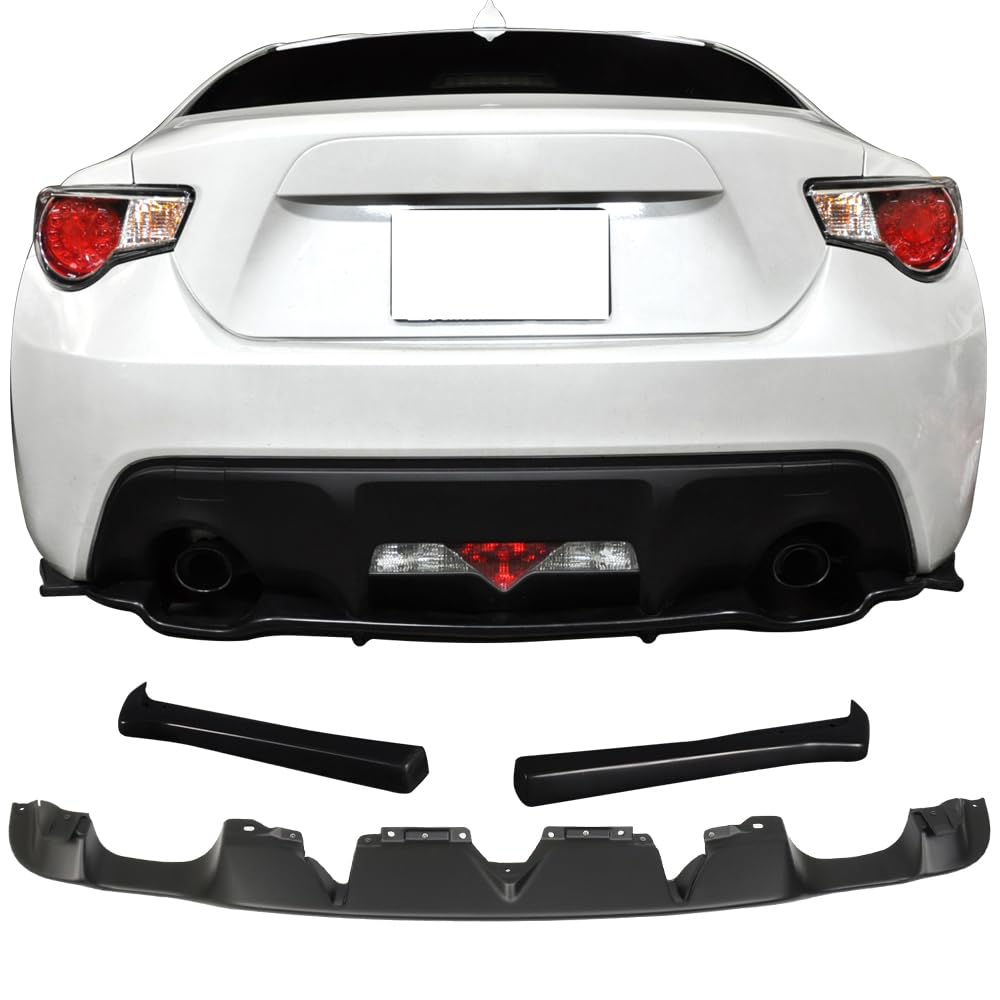 IKON MOTORSPORTS Rear Diffuser & Apron for 2013-2016 Scion FR-S / 2013-2020 Subaru BRZ / 2017-2020 Toyota 86 - Unpainted Black ABS Plastic Rear Bumper Lip Body Kit (Factory Style) | Enhances Aerodynamics & Sporty Look for Street or Track Racing