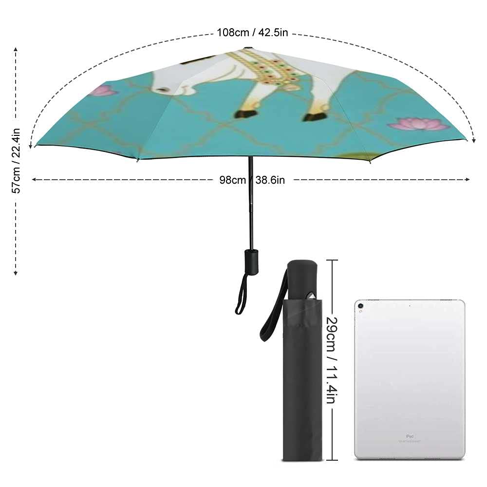 Windproof Travel Umbrella - Compact Automatic Open Close Watercolor Painted Cow Design - Lightweight Folding Rain Umbrella for Men & Women - Perfect for Golf, Commuting & Outdoor Activities