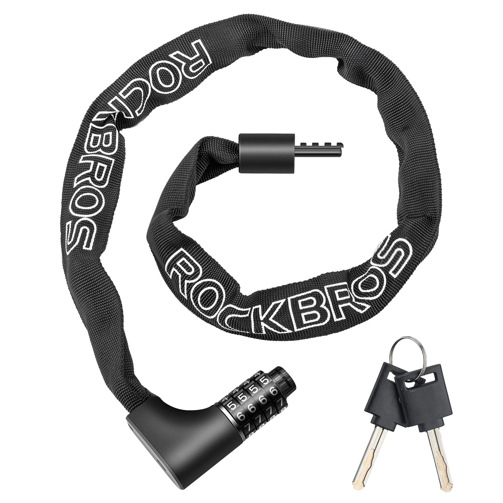 ROCKBROS Heavy Duty Anti-Theft Bike Lock - 3.2FT High Security Bicycle Chain Lock with Resettable Combination & 2 Keys for Bikes, Motorcycles, Scooters - Perfect for Outdoor Cycling, Garage Storage, and Home Security Protection