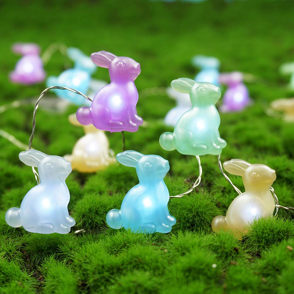 BOHON Easter Bunny LED String Lights - 10 ft 40 LEDs Battery Operated with Remote Control - Rabbit Shaped Fairy Lights for Bedroom, Party, Indoor, Birthday & Wedding Decor - Perfect for Easter Home Decorations, Holiday Lighting and Festive Atmosphere