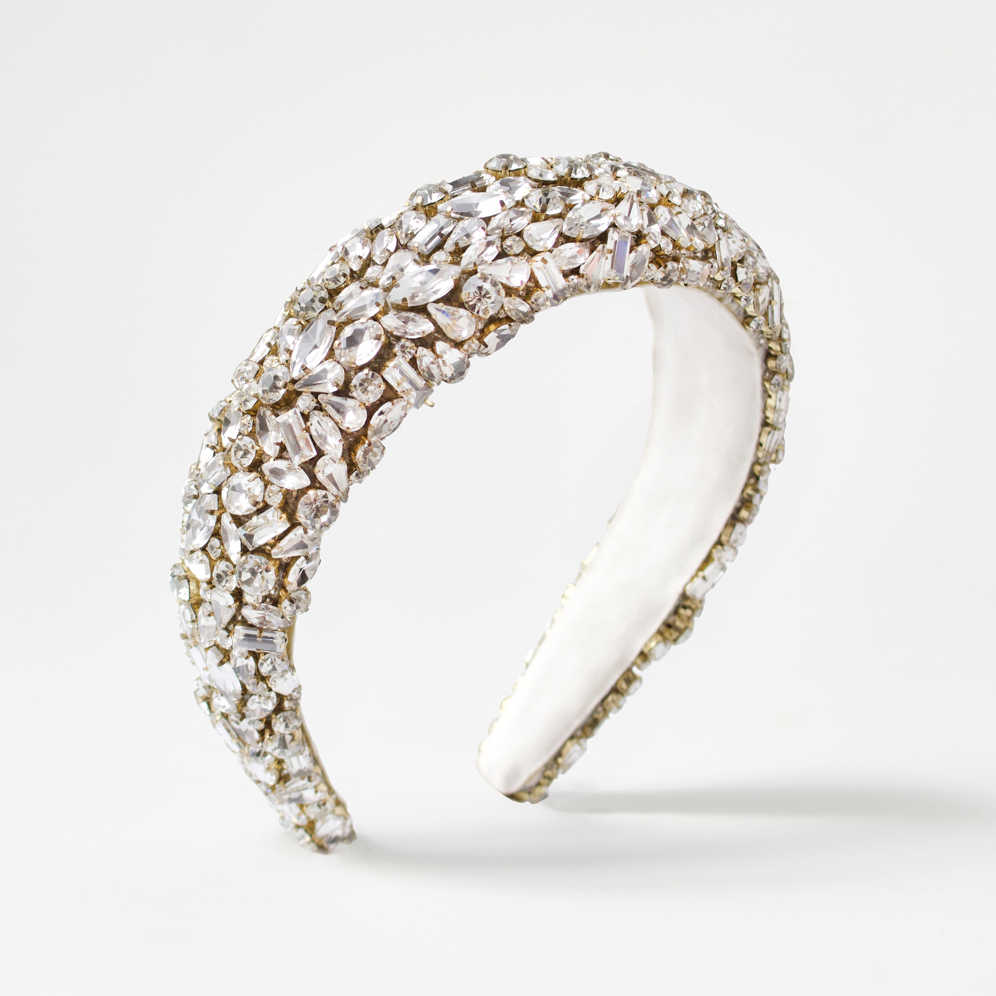 Gia Crystal Embellished Wide Headband for Women - Elegant Rhinestone Hair Accessories for Weddings, Parties & Special Occasions