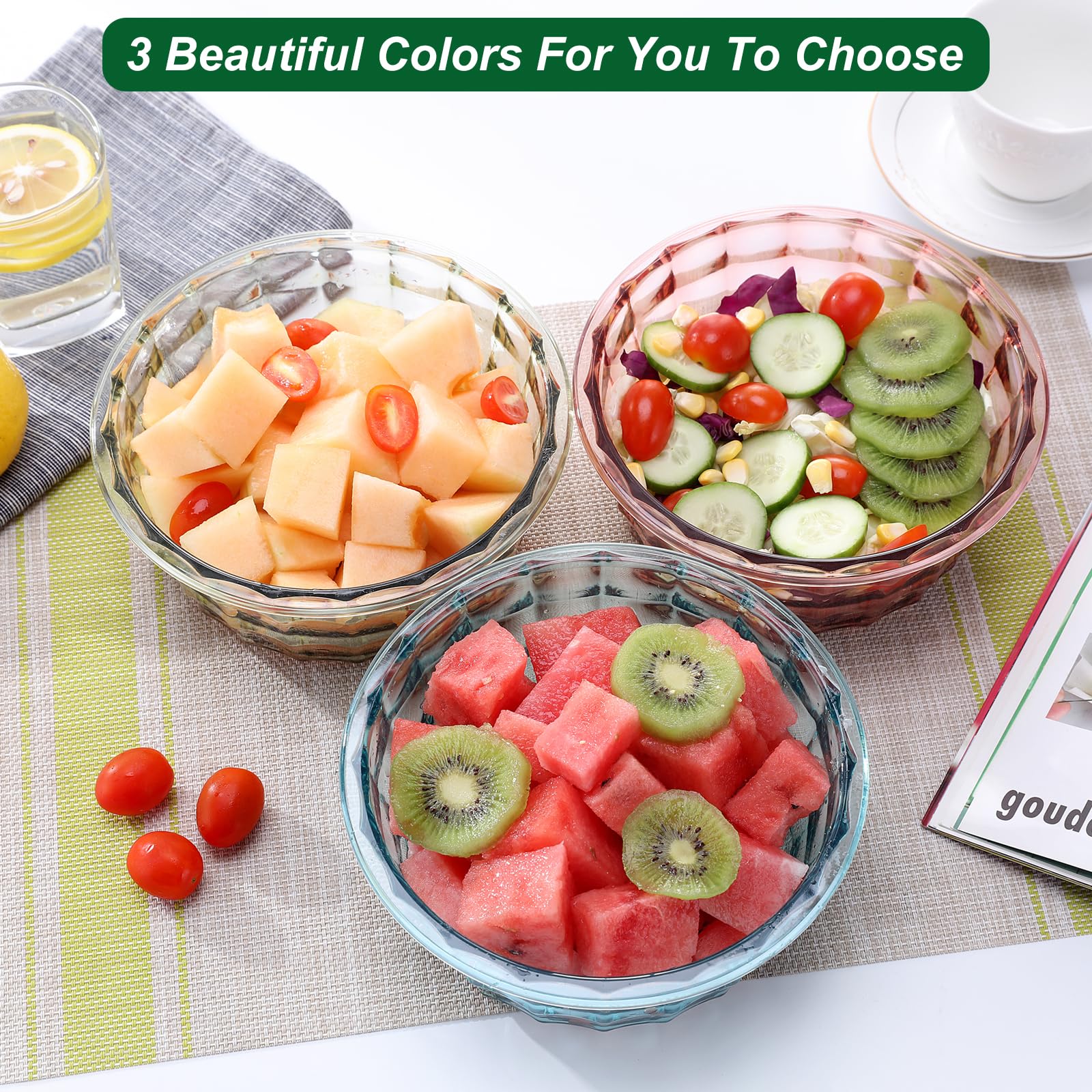 Taiuloo 3-Piece BPA-Free Plastic Salad Bowl Set with Lids & Handles - Microwave Safe Food Storage Containers for Meal Prep, Lunch, Picnics & Kitchen Organization (Pink)