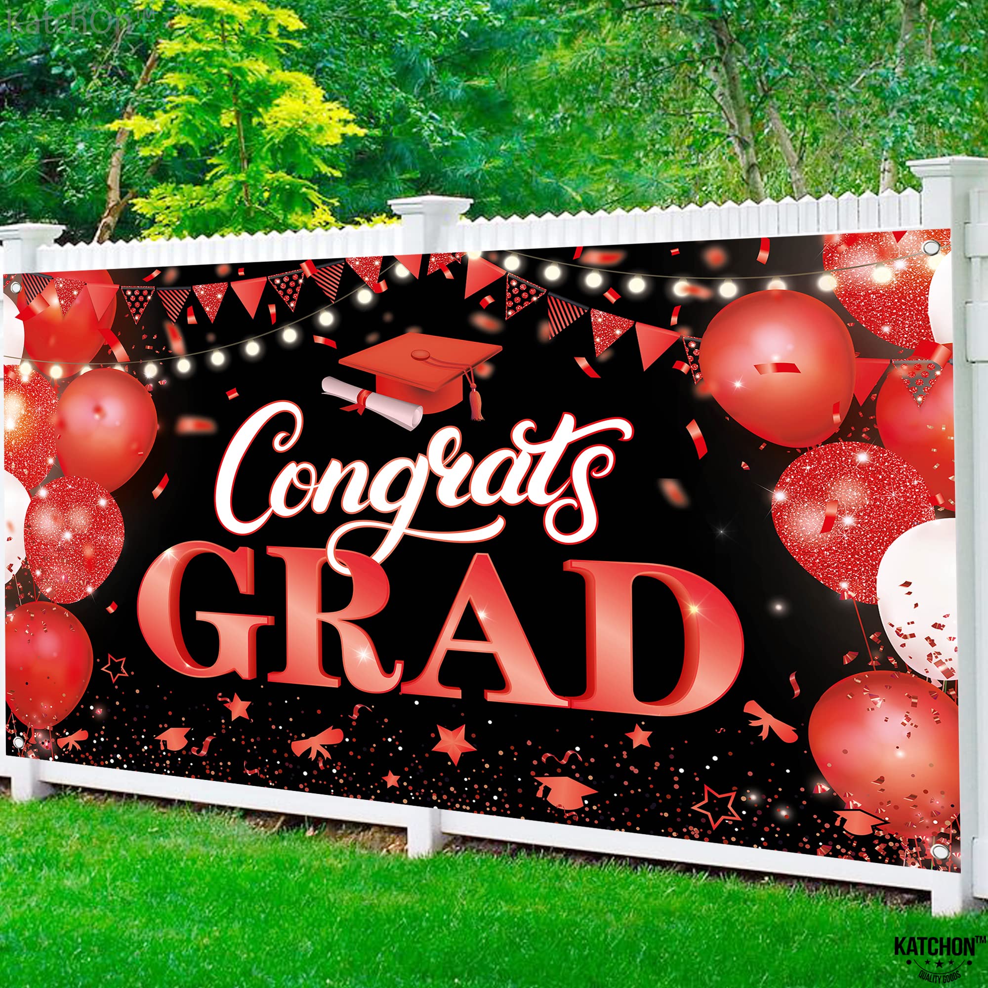KatchOn Extra Large Congratulations Graduation Banner - 72x44 Inch, Class of 2025 Red & Black Graduation Decor for High School & College Graduation Parties, Commencement Ceremony Decorations
