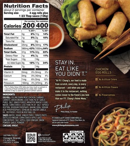 P.F. Chang's Home Menu Chicken Egg Rolls - Frozen Asian Appetizers (8.8 oz) - Perfect for Parties, Game Nights & Quick Snacks