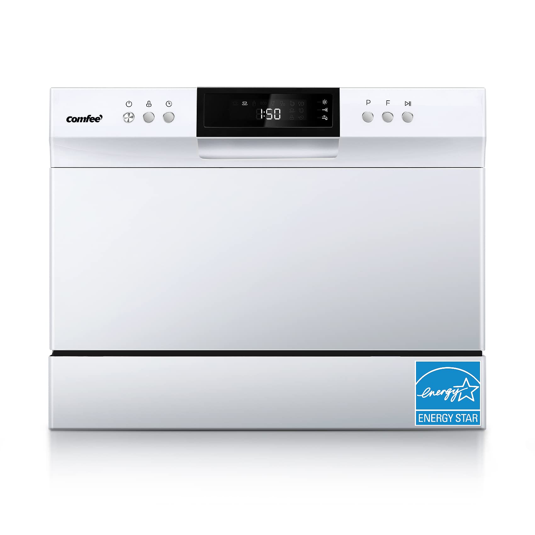 COMFEE’ Portable Mini Dishwasher - Energy Star Certified Countertop Dishwasher with 8 Washing Programs (Speed, Baby-Care, ECO & Glass) | 6 Place Settings | Compact Dish Washer for Dorm, RV, Apartment & Small Kitchens | White | Perfect for Studio Living, Camping & Tiny Homes