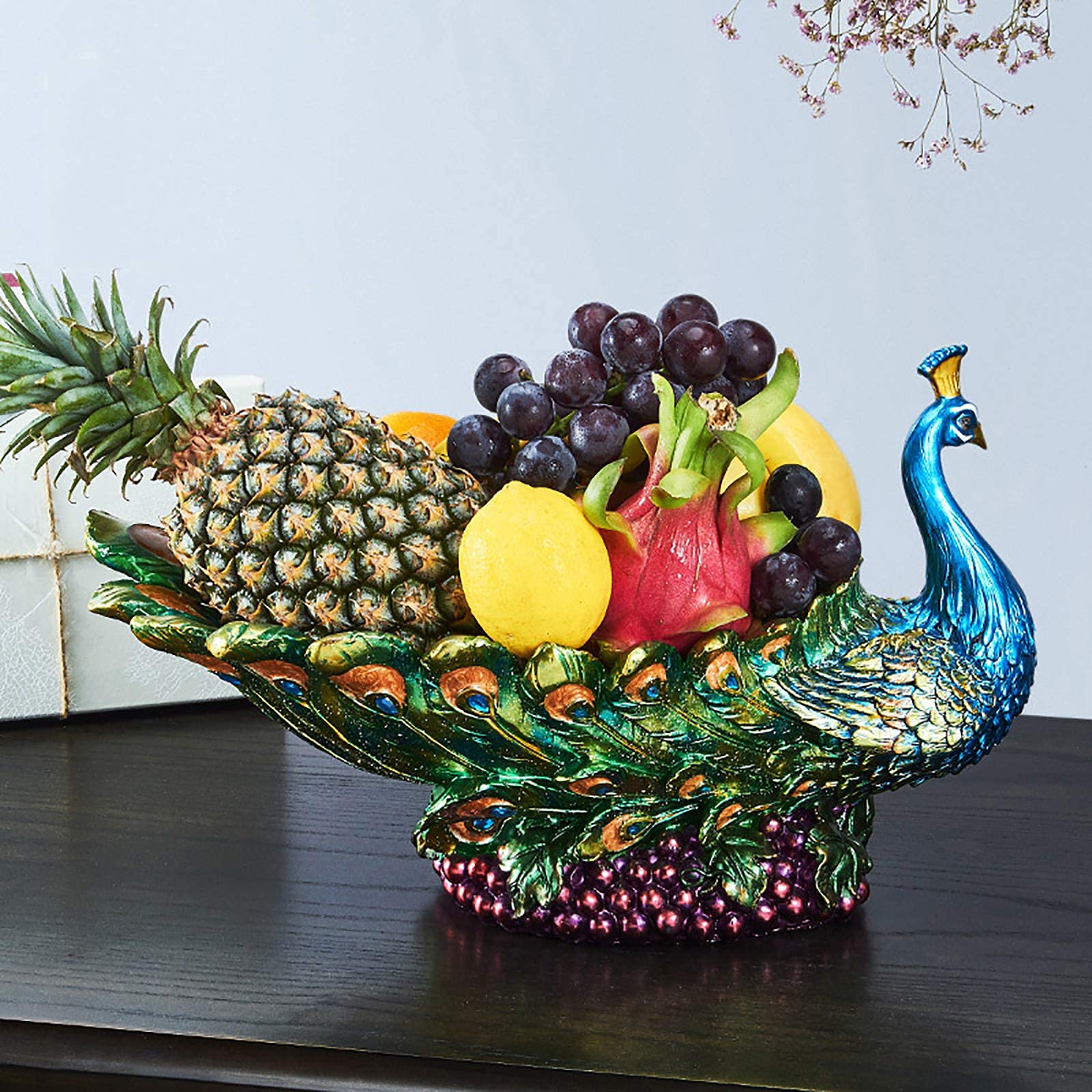 Hand Carved Resin Peacock-Shaped Fruit Tray - 44x26x26cm Decorative Animal Desktop Snack Serving Dish for Candy, Dried Fruits & Nuts Storage | Perfect for Home Decor, Party Snack Display and Gift Giving