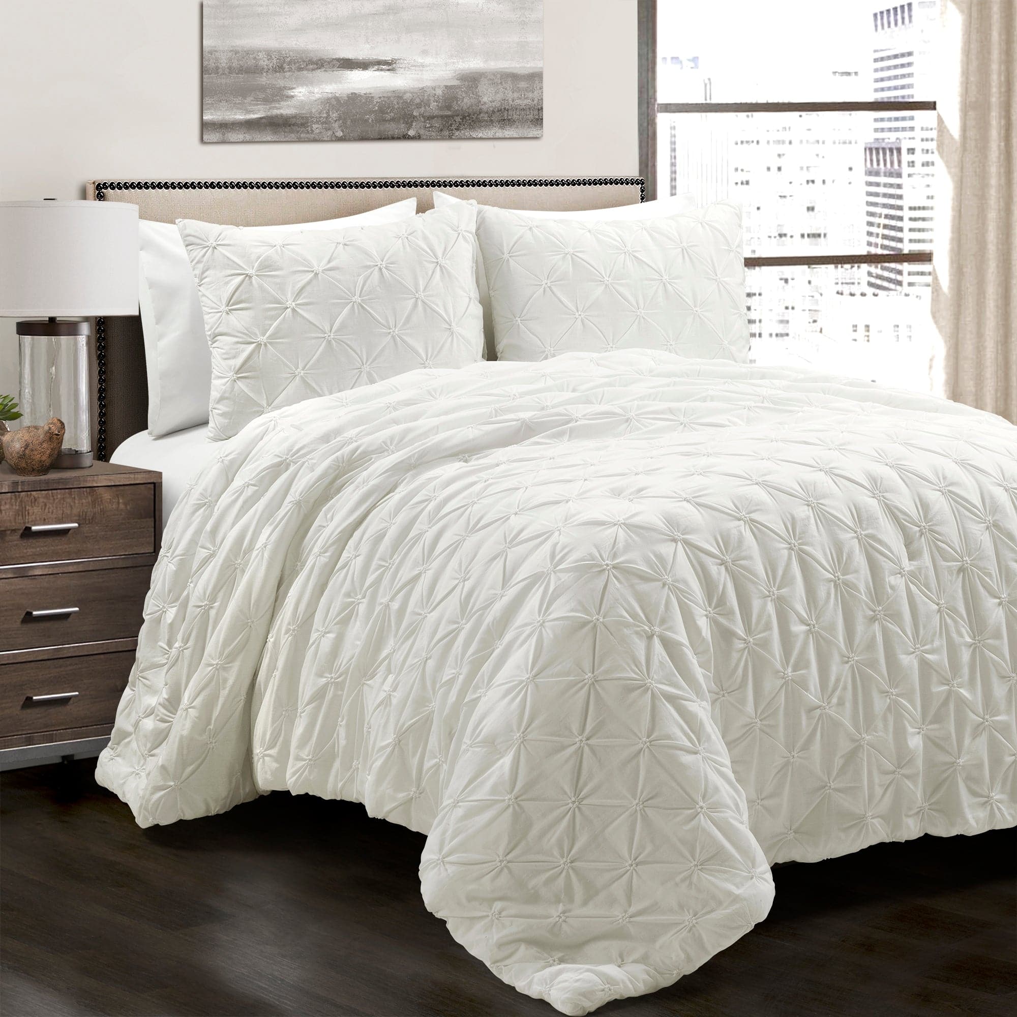 Ravello Pintuck Cotton Comforter Set - 3 Piece Luxury Bedding Collection for Queen/King Size Beds | Soft & Breathable for All-Season Comfort | Perfect for Master Bedroom, Guest Room & Hotel Decor