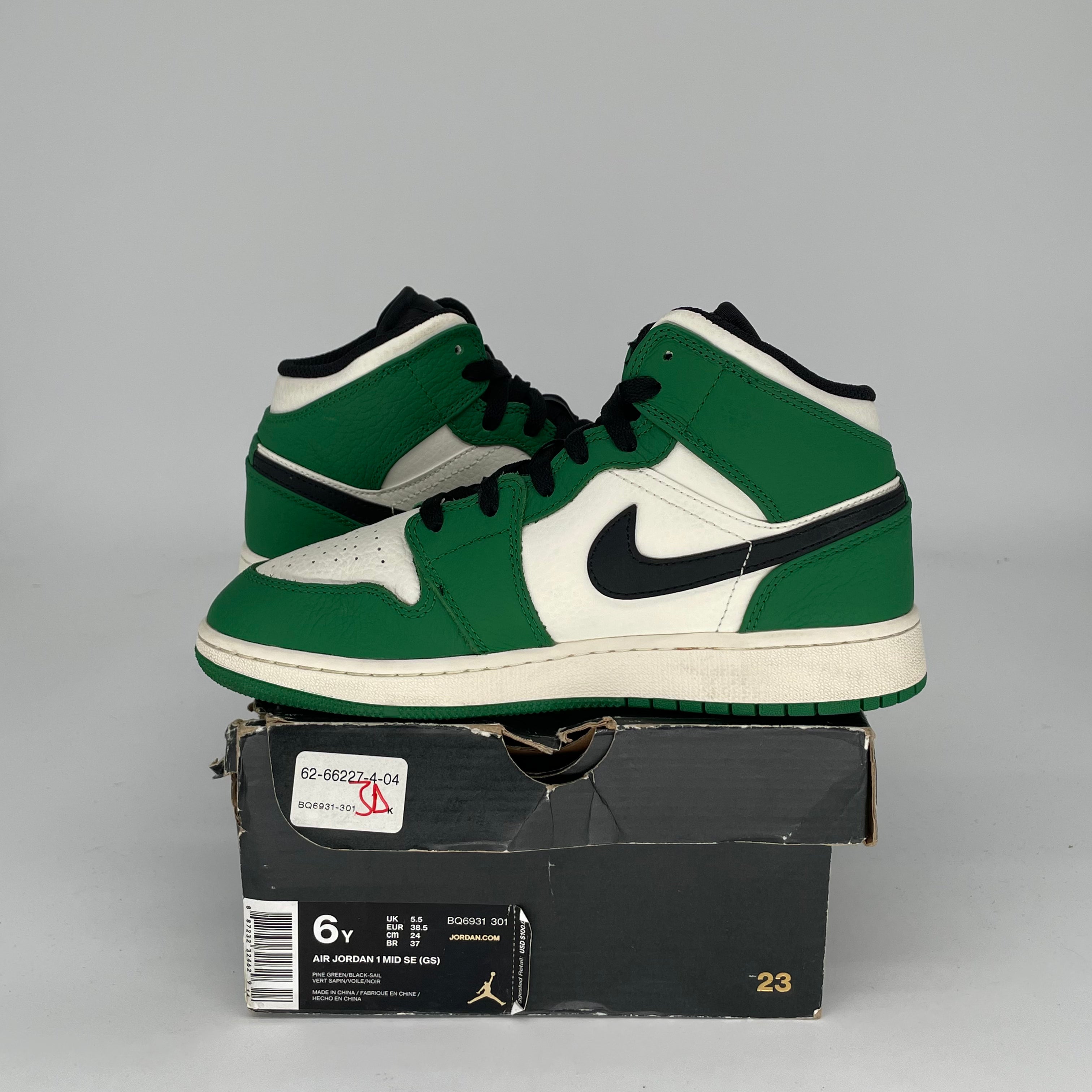 AIR JORDAN 1 MID PINE GREEN Sneakers - Women's Size 6/7.5W (BQ6931-301) - Basketball Shoes for Casual Wear & Street Style Fashion