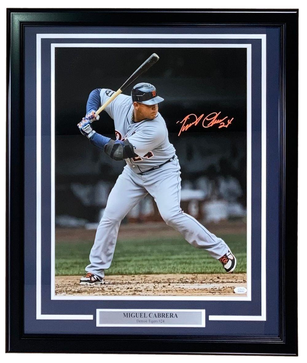 Miguel Cabrera Autographed 16x20 Framed Photo with JSA COA - Detroit Tigers Memorabilia for Sports Fans & Collectors - Perfect for Man Cave, Sports Room Decor, or Gift for Baseball Enthusiasts