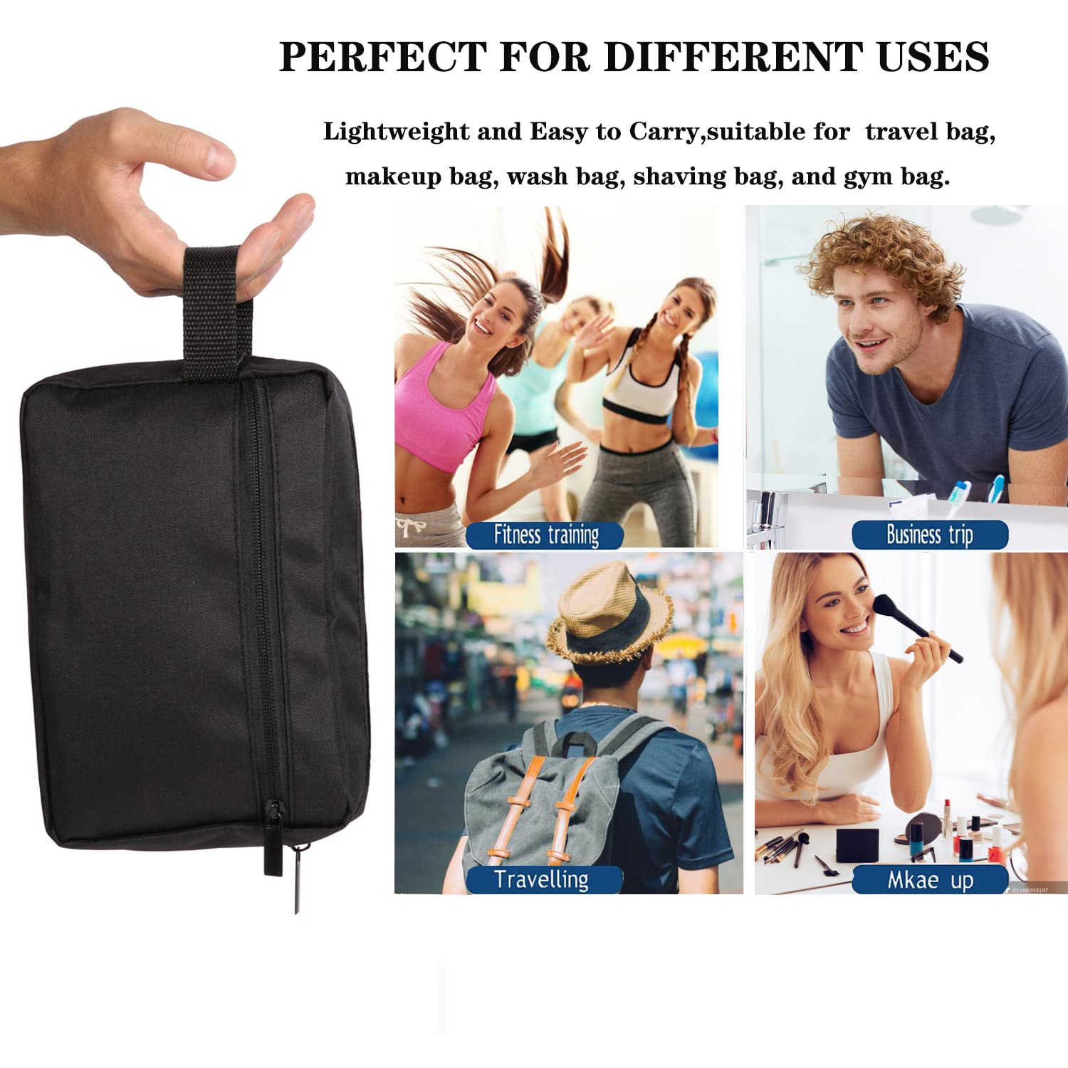 Waterproof Travel Toiletry Bag for Women & Men - Foldable Shower Organizer with Handle for Gym, Makeup, Cosmetics & Shaving Accessories - Ideal for Bathroom, Camping & Airplane Trips - Black