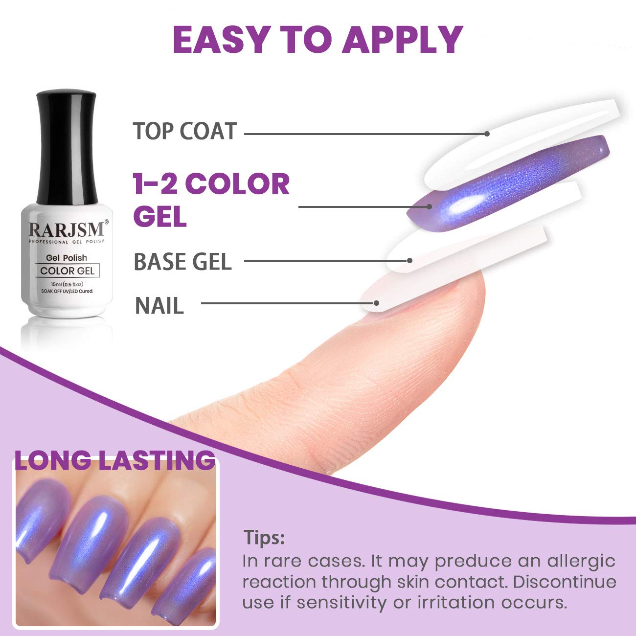 RARJSM 15ML Pearl Gel Nail Polish - Lavender UV LED Gel Polish for Nails, Quick Dry Shell Shiny Nail Varnish, Professional Salon Quality (Requires UV/LED Lamp) - Perfect for Home Manicures, Nail Art Designs, and Salon Use