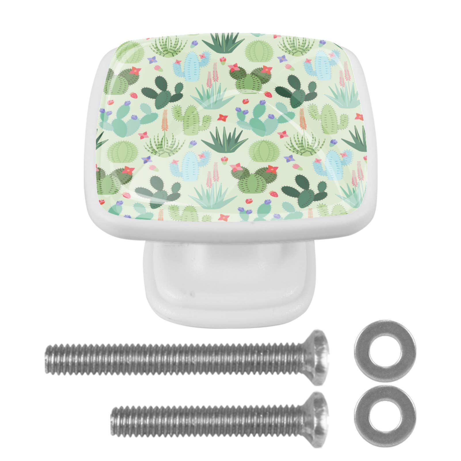 4-Piece White Drawer Knobs - Cactus & Succulent Design for Kitchen Cabinets, Bathroom Vanity, Closet & Wardrobe - Easy Installation Home Decor Upgrade for Dressers, Nightstands & Furniture