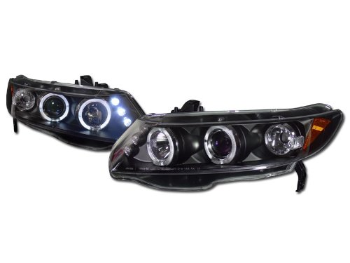 **Black DRL LED Halo Projector Headlights with Turn Signal - Compatible with 2006-2011 Honda Civic Coupe | Upgrade for Enhanced Night Driving & Style**
