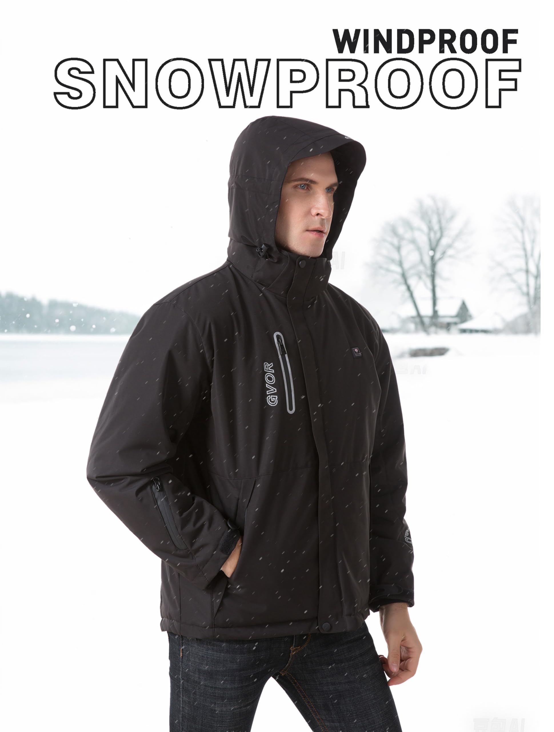 Men's 12V Heated Jacket with Detachable Hood & Battery Pack - Winter Softshell Heated Coat for Outdoor Sports, Hiking, Camping & Cold Weather Activities