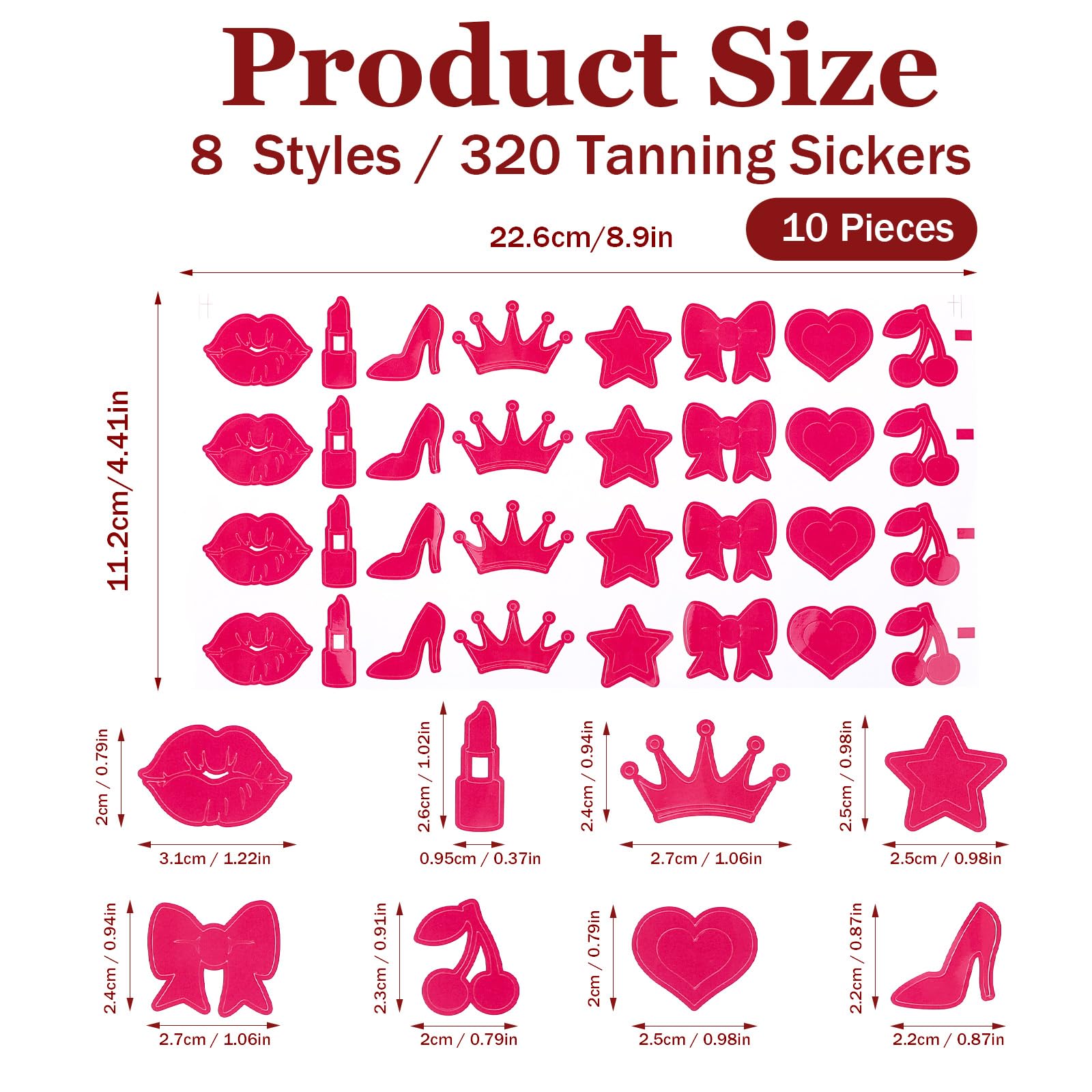 320 Pieces Self-Adhesive Tanning Stickers for Sunbathing - Perforated Body Stickers for Tanning Beds, Summer Beach, Outdoor & Indoor Use - 8 Stylish Pink Designs for Salon, Party & Vacation Supplies