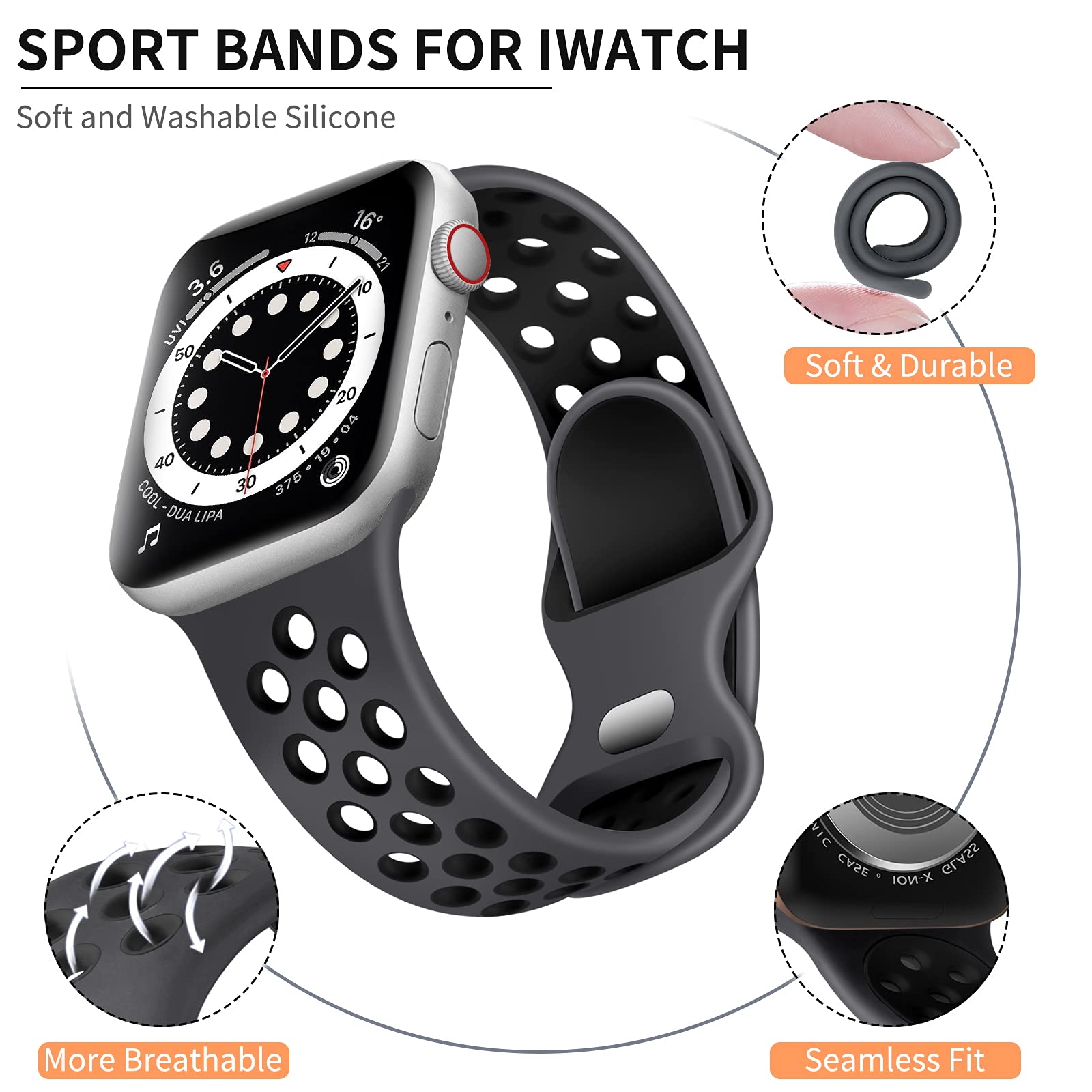 Lerobo Stretchy Nylon Solo Loop Sport Band for Apple Watch Series 8/7/6/5/4/3/2/1/SE - Adjustable Soft Breathable Watch Strap for Women & Men (45mm/44mm/42mm) - Perfect for Running, Workouts & Daily Wear