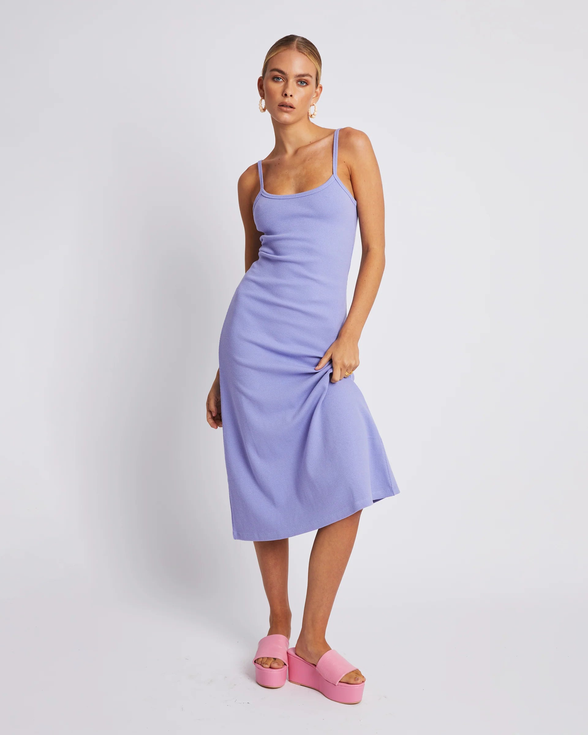 Elegant A-Line Midi Dress in Lilac - Perfect for Weddings, Parties & Casual Outings