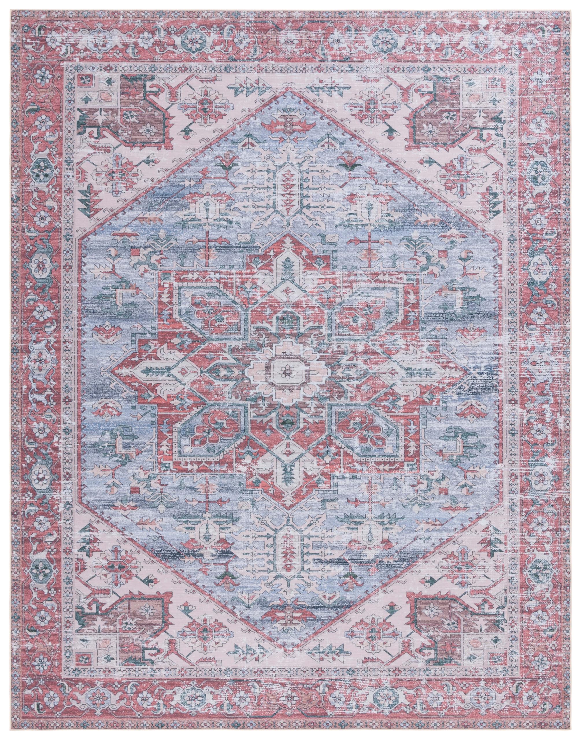 SAFAVIEH Tucson Collection 8' x 10' Area Rug - Grey Blue & Rust Persian Design, Non-Shedding Machine Washable & Slip Resistant - Perfect for Living Room, Bedroom, Dining Room & High Traffic Areas (TSN102G)