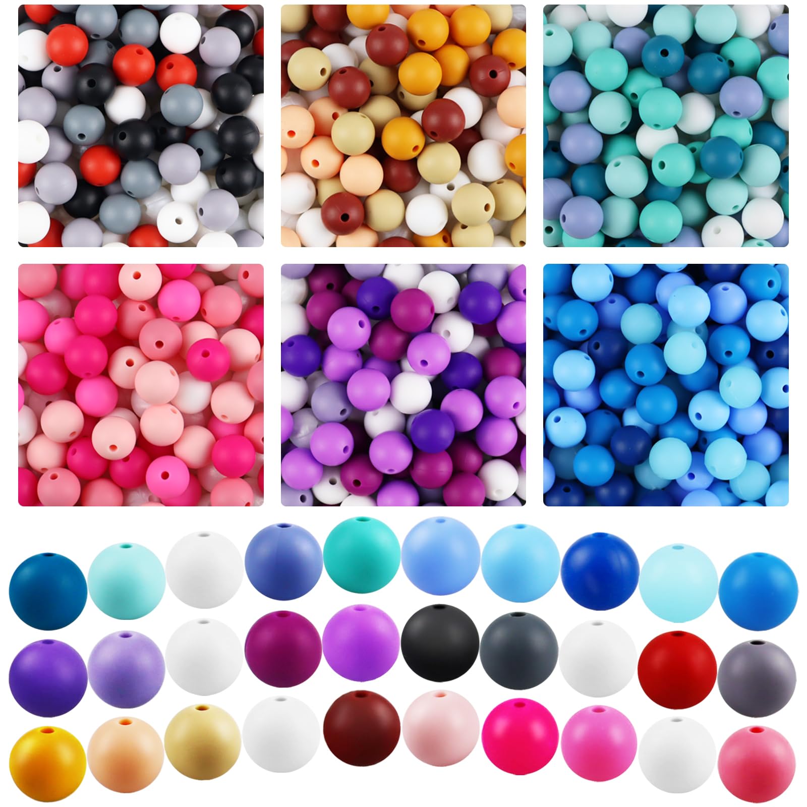 Jyongmer 120PCS 15mm Silicone Beads Bulk - 6 Color Set (30 Colors) for DIY Jewelry Making, Keychain Crafting & DIY Projects - Round Rubber Loose Beads Kit for Bracelets, Necklaces & Handmade Accessories