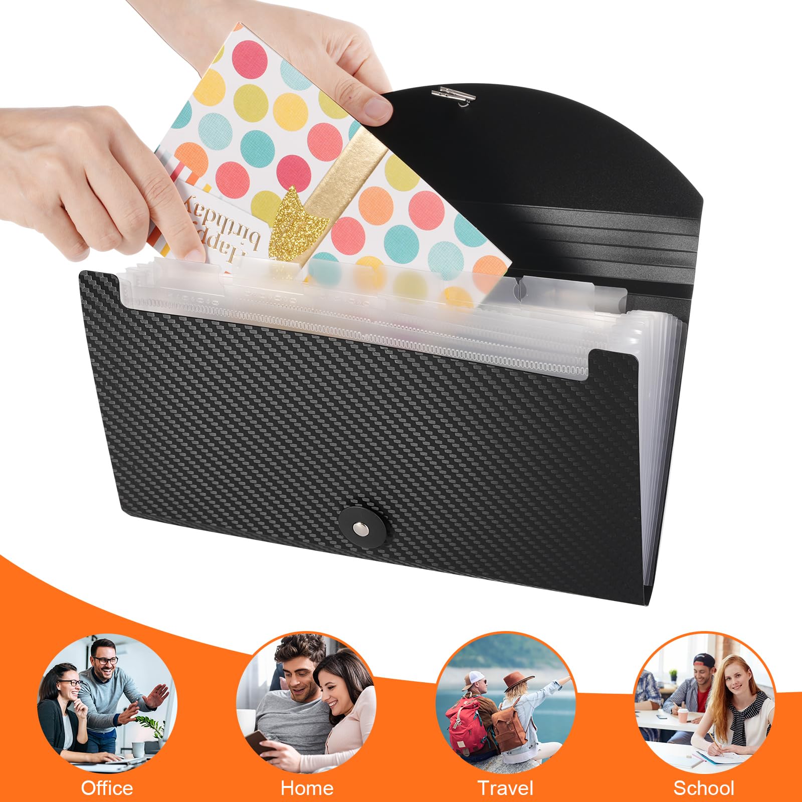 Aabicku 13-Pocket Receipt Organizer - Expandable Accordion File Folder for Business, Coupons, Tickets, Checks & Bills - Large Capacity Storage Case for Office, Home & Travel Use