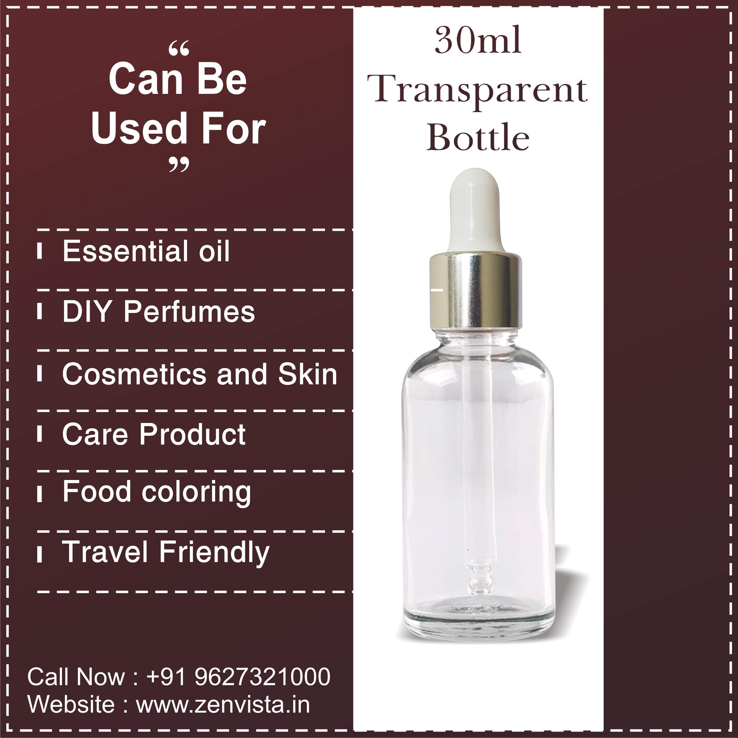 Zenvista Meditech 30ml Clear Glass Bottle with Glass Dropper & Plated Cap - Essential Oil Bottles, Perfume Containers, DIY Skincare (Pack of 3) - Perfect for Aromatherapy, Homemade Beauty Products & Fragrance Storage