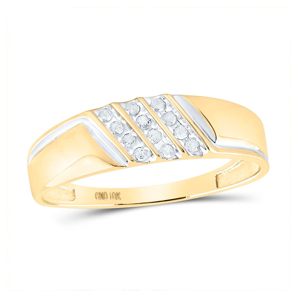 10kt Yellow Gold Men's Round Channel-Set Diamond Diagonal Triple Row Wedding Band - 1/8 Cttw - Perfect for Anniversary, Engagement & Special Occasions