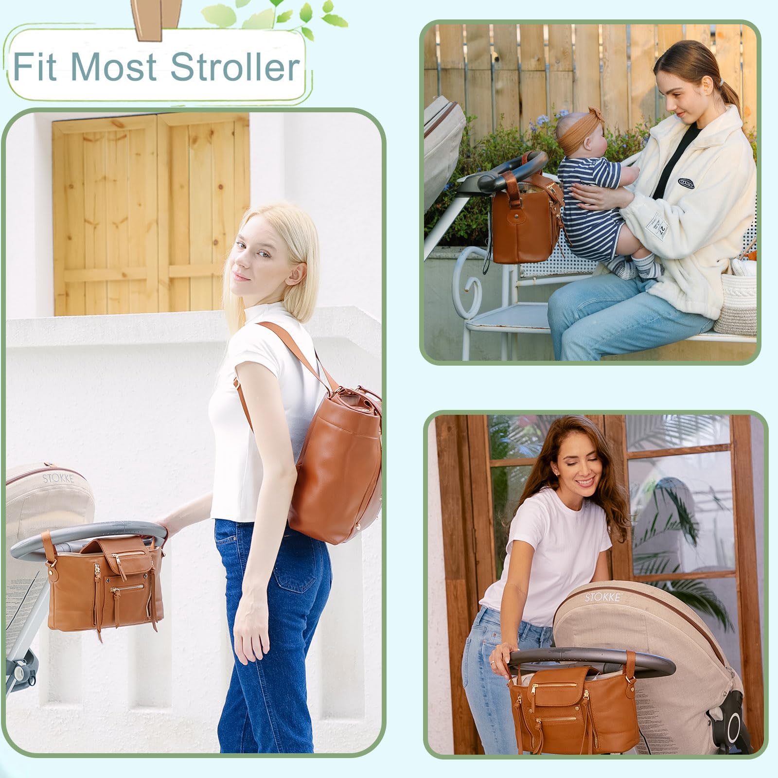 Miss Fong Premium Leather Diaper Bag Tote - Stylish Baby Bag & Stroller Organizer for Moms | Perfect for Travel, Shopping & Daily Outings with Baby Essentials