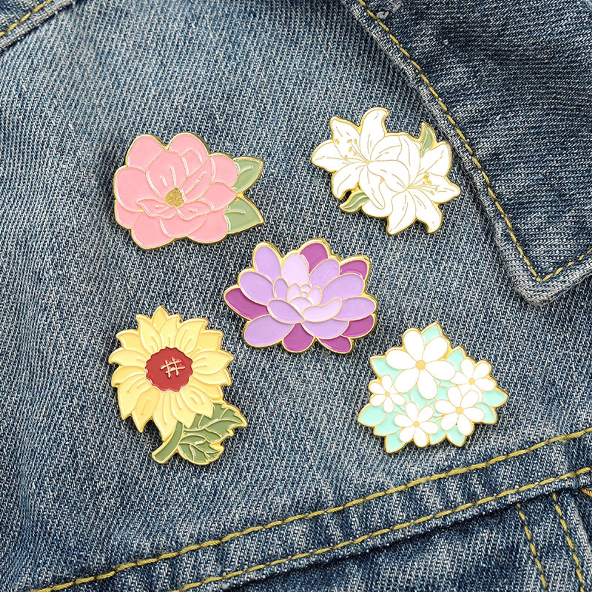 5Pcs Floral Enamel Brooch Pins - Sunflower Lapel Pins for Women, Girls, Kids - Cute Cartoon Flower Badges for Backpacks, Hats, Bags - Perfect Gift for Birthday, Party, School Accessories (Ideal for DIY Crafts, Fashion Outfits, and Gift Giving)