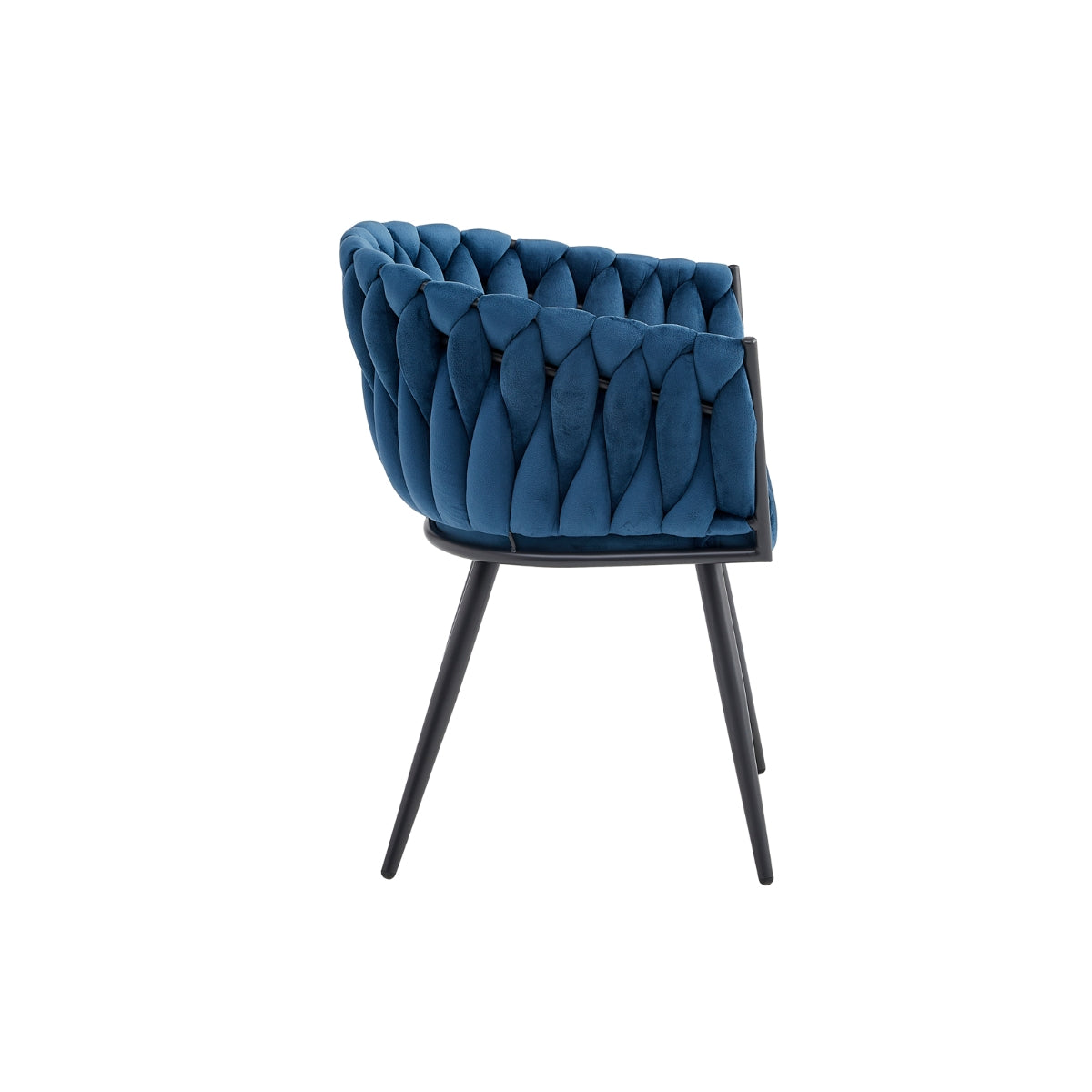 Blue Velvet Braided Arm Chair Set of 2 – Modern Contemporary Accent Chairs for Living Room, Bedroom & Office Decor