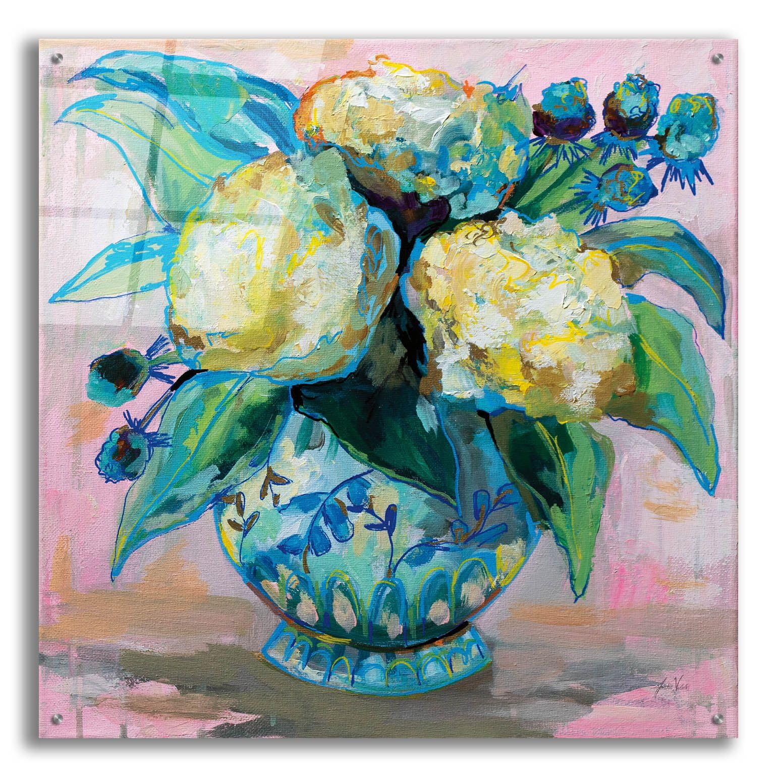 Ginger Jar I Wall Art by Jeanette Vertentes - 36x36 Inch Modern Acrylic Glass Painting - Vibrant Home Decor for Living Room, Bedroom & Office