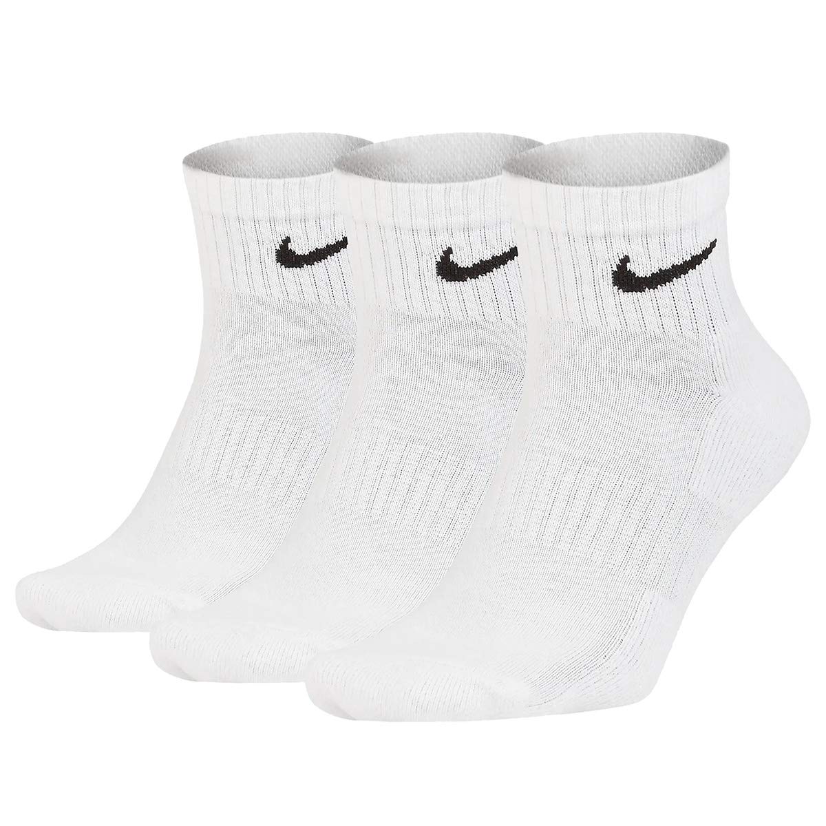 Nike Everyday Cushion Ankle Training Socks 3-Pack - Moisture Wicking Workout Socks for Men & Women - Breathable Athletic Socks for Running, Gym & Sports - White/Black (Large)