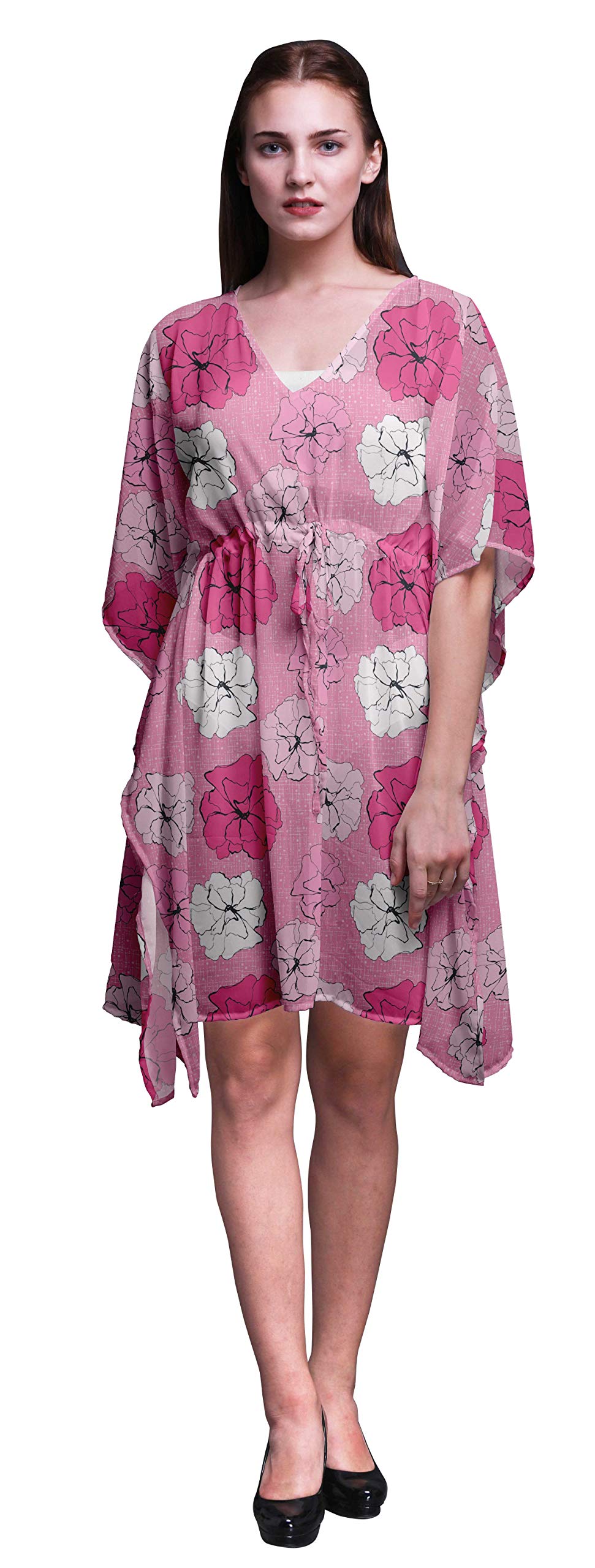 Bimba Women's Short Caftan Midi Dress - Beach Cover Up, Swimwear Cover Up, Summer Kaftan Dress for Pool, Vacation & Boho Outfits