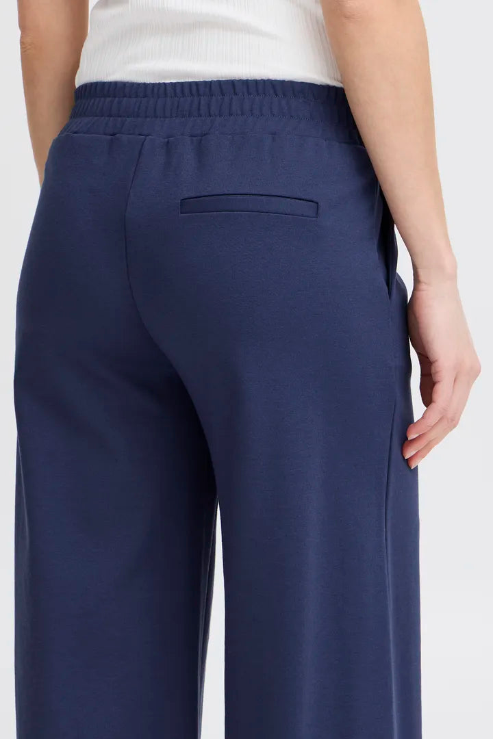Kate Cropped Wide Leg Pants for Women - Medieval Blue High Waisted Palazzo Trousers | Casual Office Wear & Summer Vacation Outfits